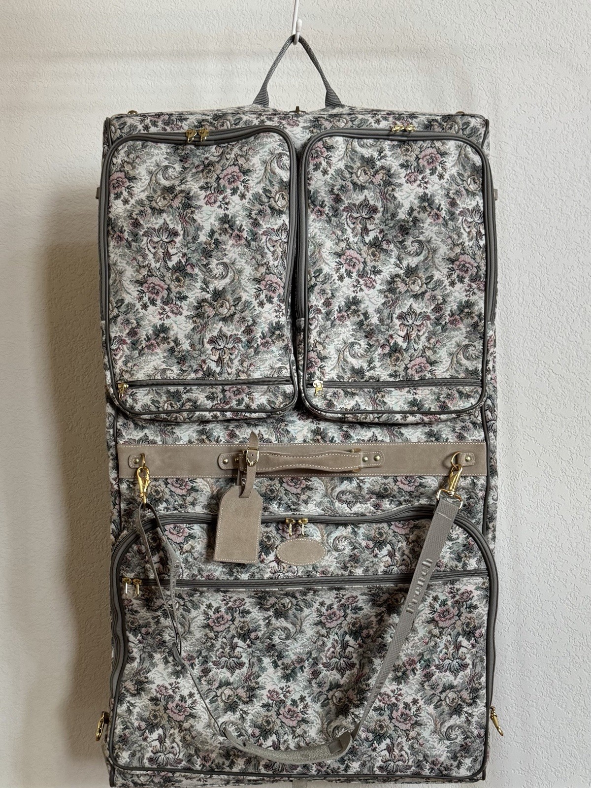 Vintage French Co Floral Tapestry Garment Bag Brocade Luggage USA Made