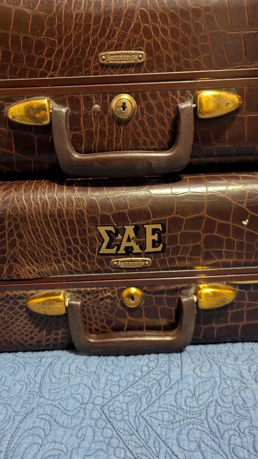 Vintage Samsonite Faux Alligator Croc Shwayder Bros Hard Sided Suitcases Luggage