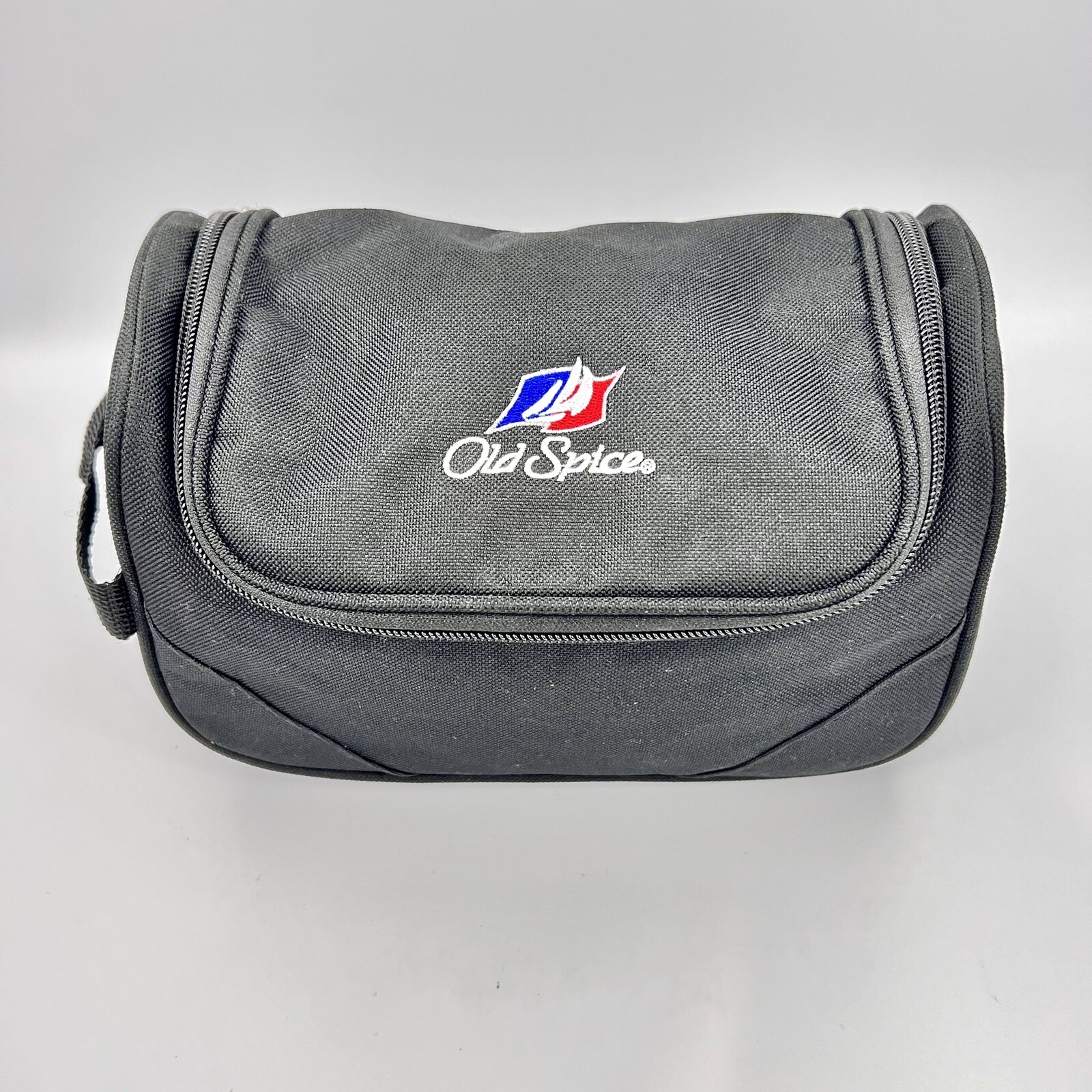 Old Spice Black Nylon Toiletry Travel Dopp Bag Embroidered Logo Vintage Canvas