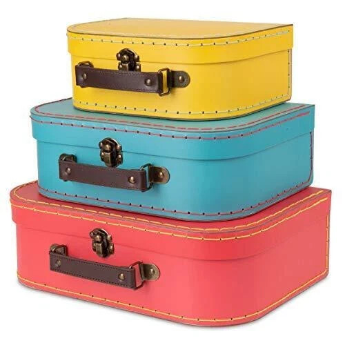 Jewelkeeper Paperboard Vintage Suitcase – Set of 3 Decorative Vintage Luggage –