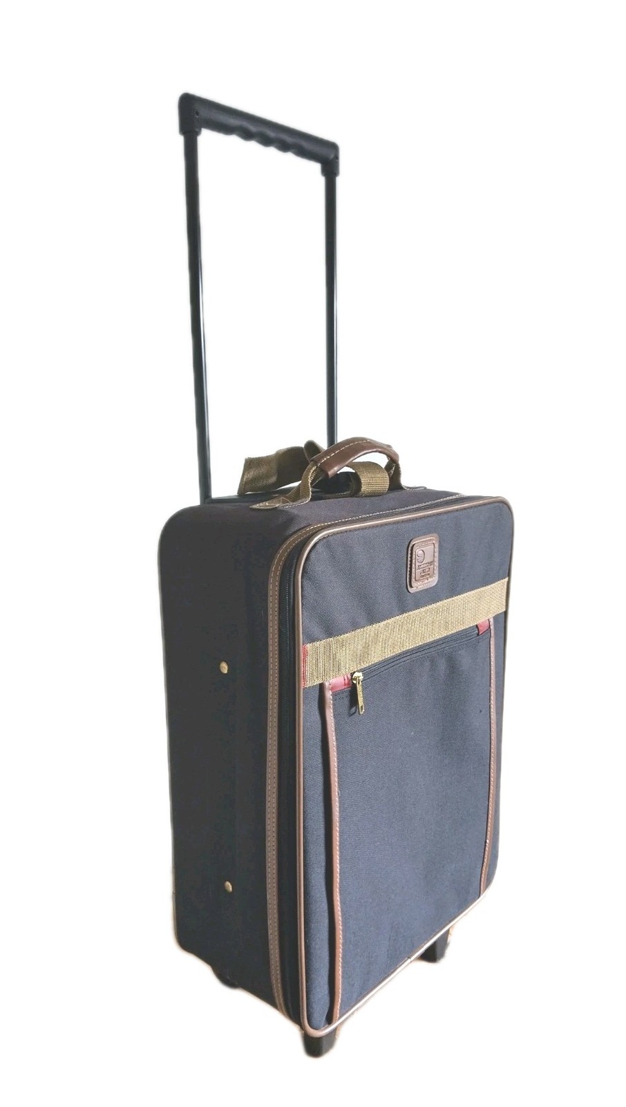 ($34.99 OBO) VTG American Flyer Rolling CarryOn Suitcase Navy Tan 20L x 14W x 8D