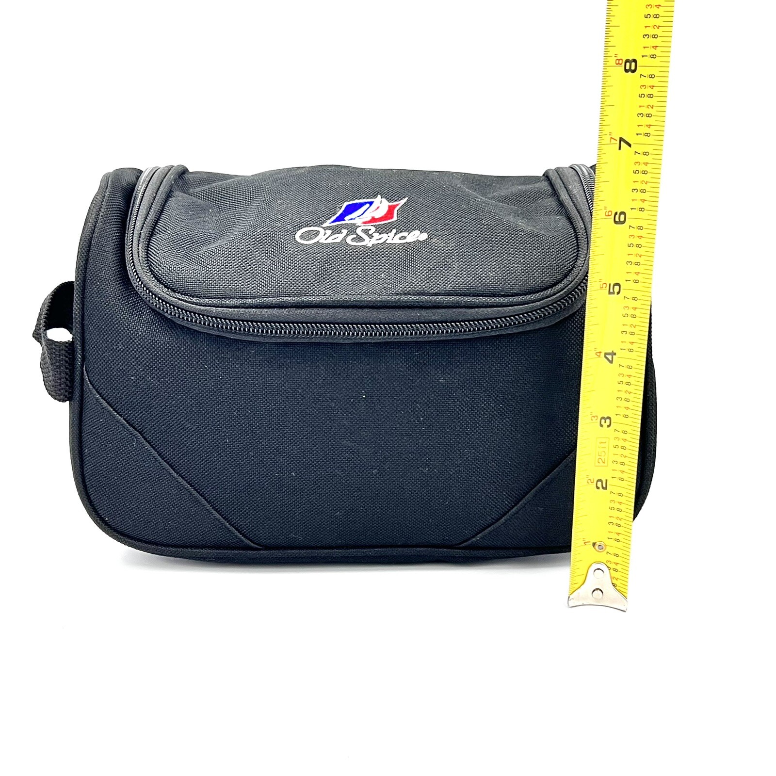 Old Spice Black Nylon Toiletry Travel Dopp Bag Embroidered Logo Vintage Canvas