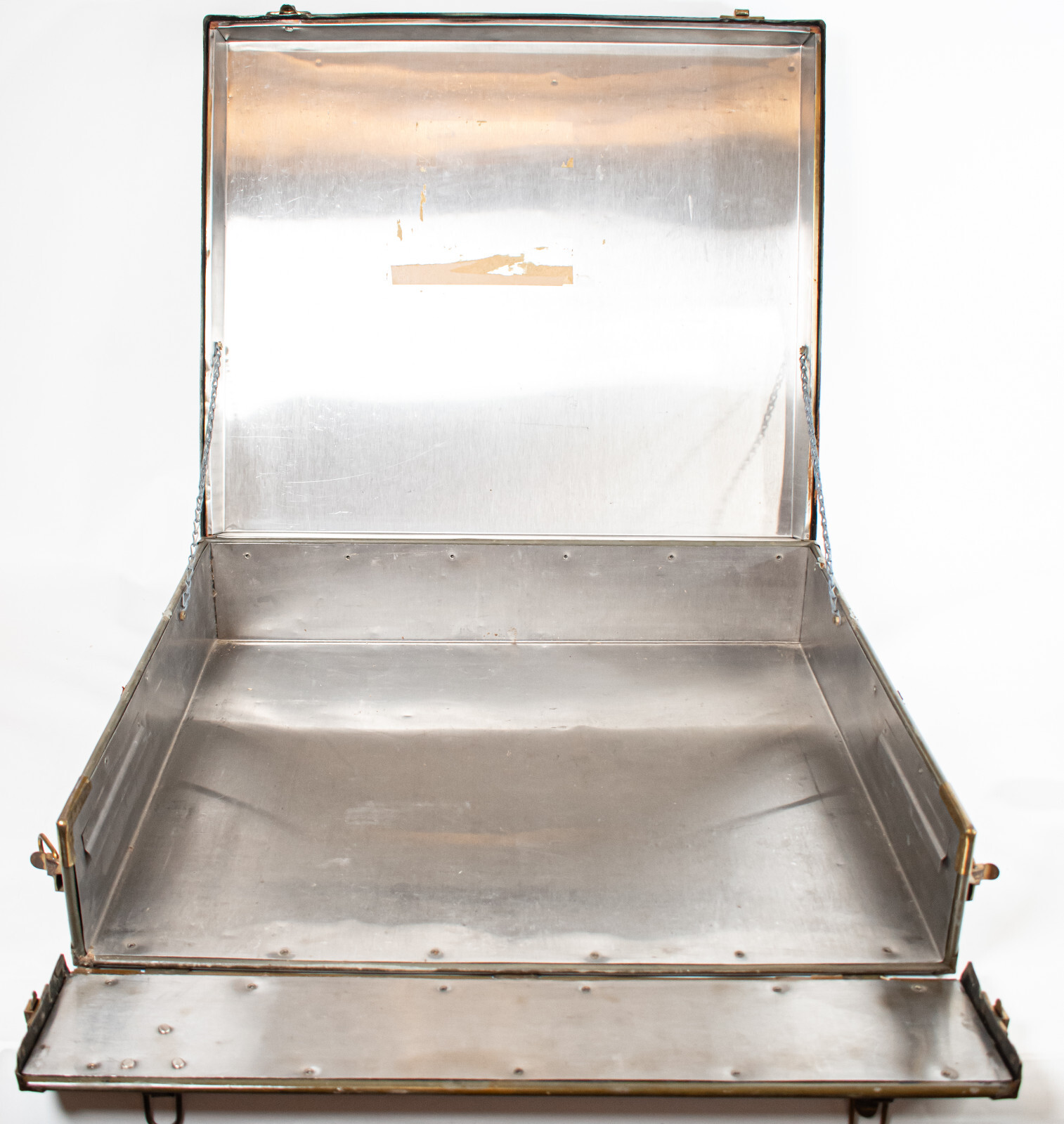 VTG Unique Metal Lined Trunk Case w Hinged Front Panel – Military/Civil Defense?