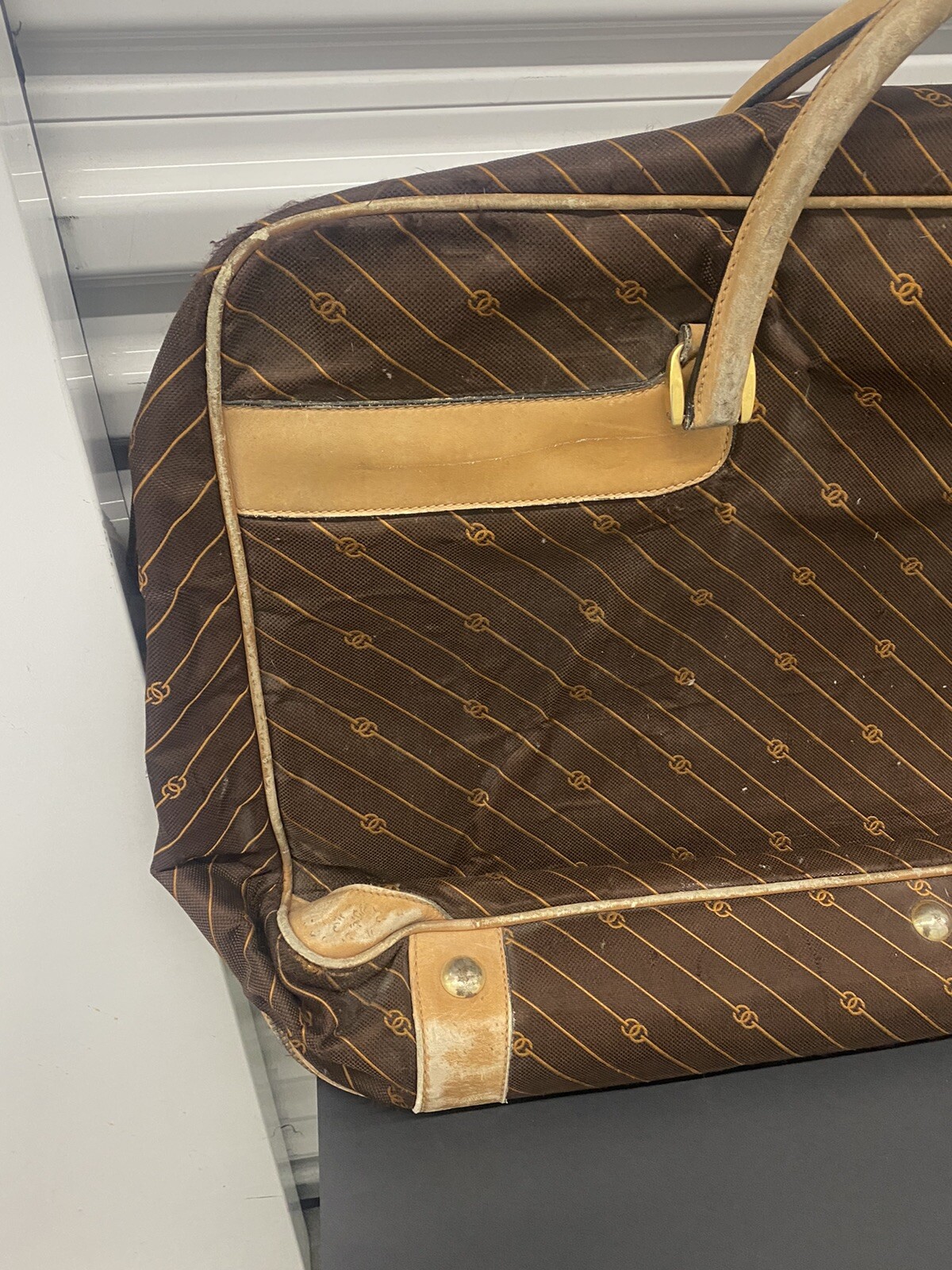 Vintage Gucci GG Monogram Canvas Leather Luggage Bag