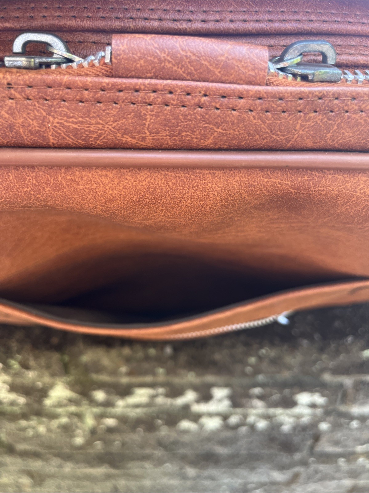 Vintage Tan Faux Leather Suitcase – 22” Retro Carry On Case W/ Buckles See Pics