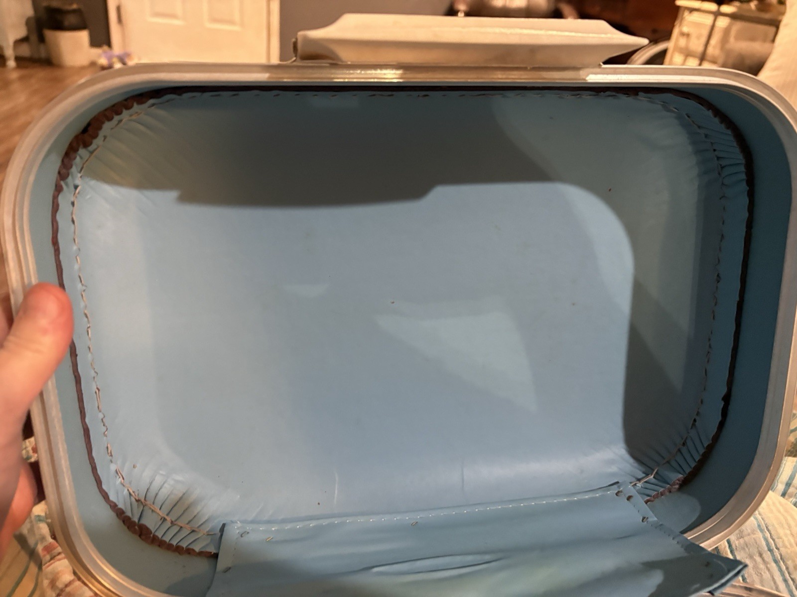 Vtg./ Retro “ Going To Grandma’s” Hard Shell Child Suitcase Blue