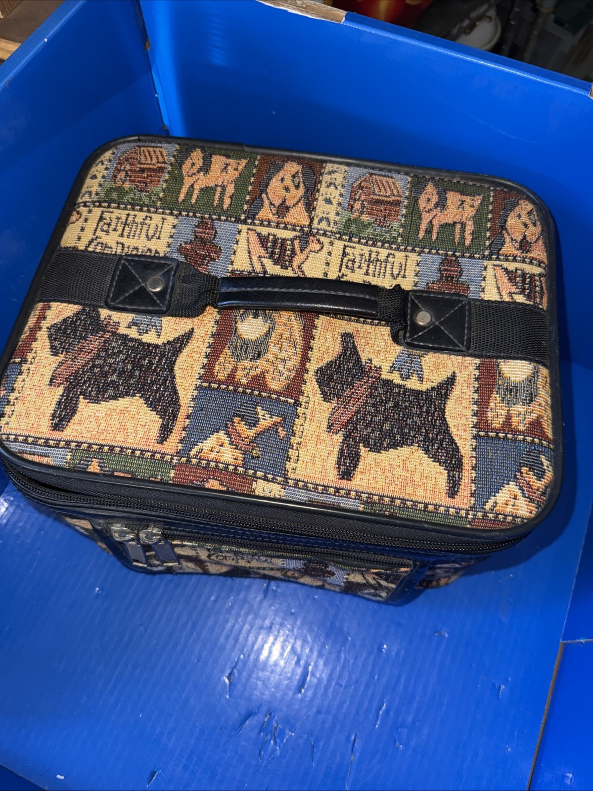 Vtg Faithful Companion Tapestry Scottie Dogs Train/Cosmetic Case! 12” X 7” EUC!