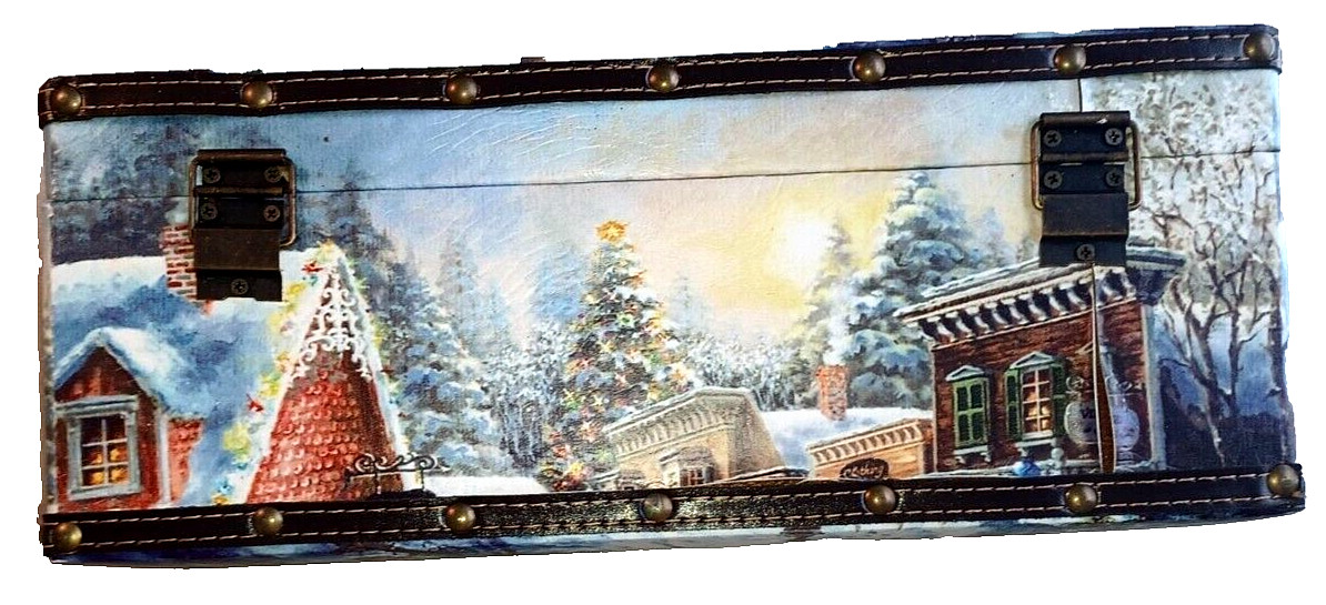Vtg EC Christmas Theme TRAIN CASE Quality Heavy Latch Container / Storage