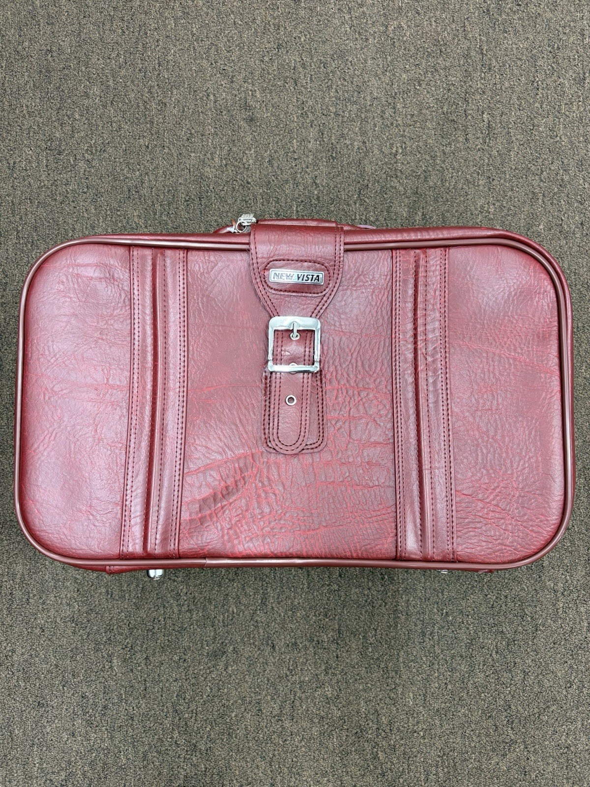 Vintage New Vista 5 Piece Luggage Set Burgundy Faux Leather Suitcase Travel Bags