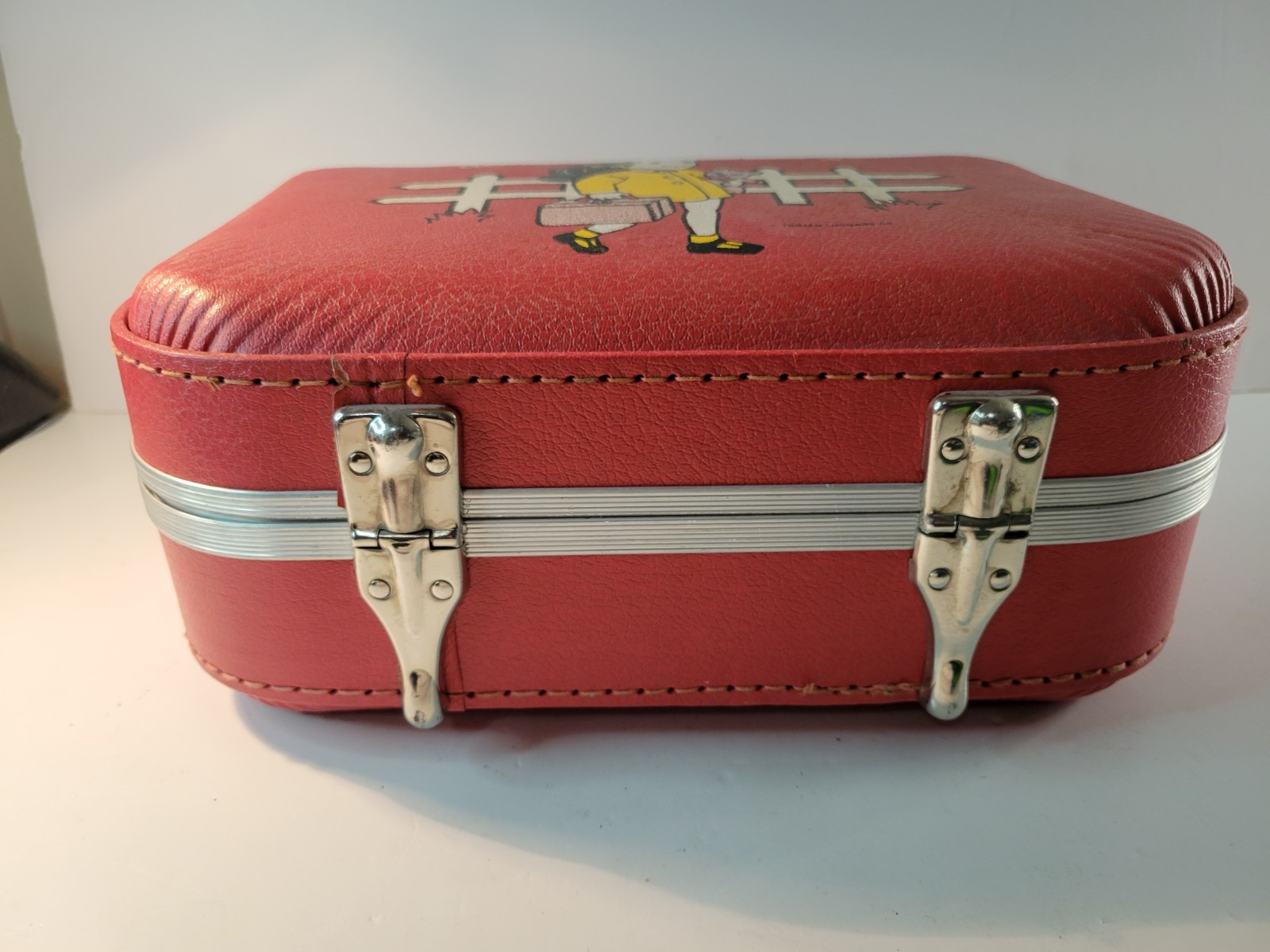 Vintage 50s 60s Suitcase Trojan Luggage Company Retro Kids Going to Grandmas Red