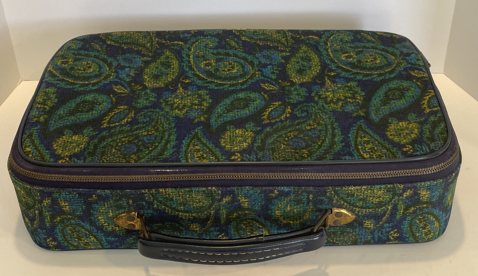 Savoy Suitcase Paisley Blue & Green Vintage
