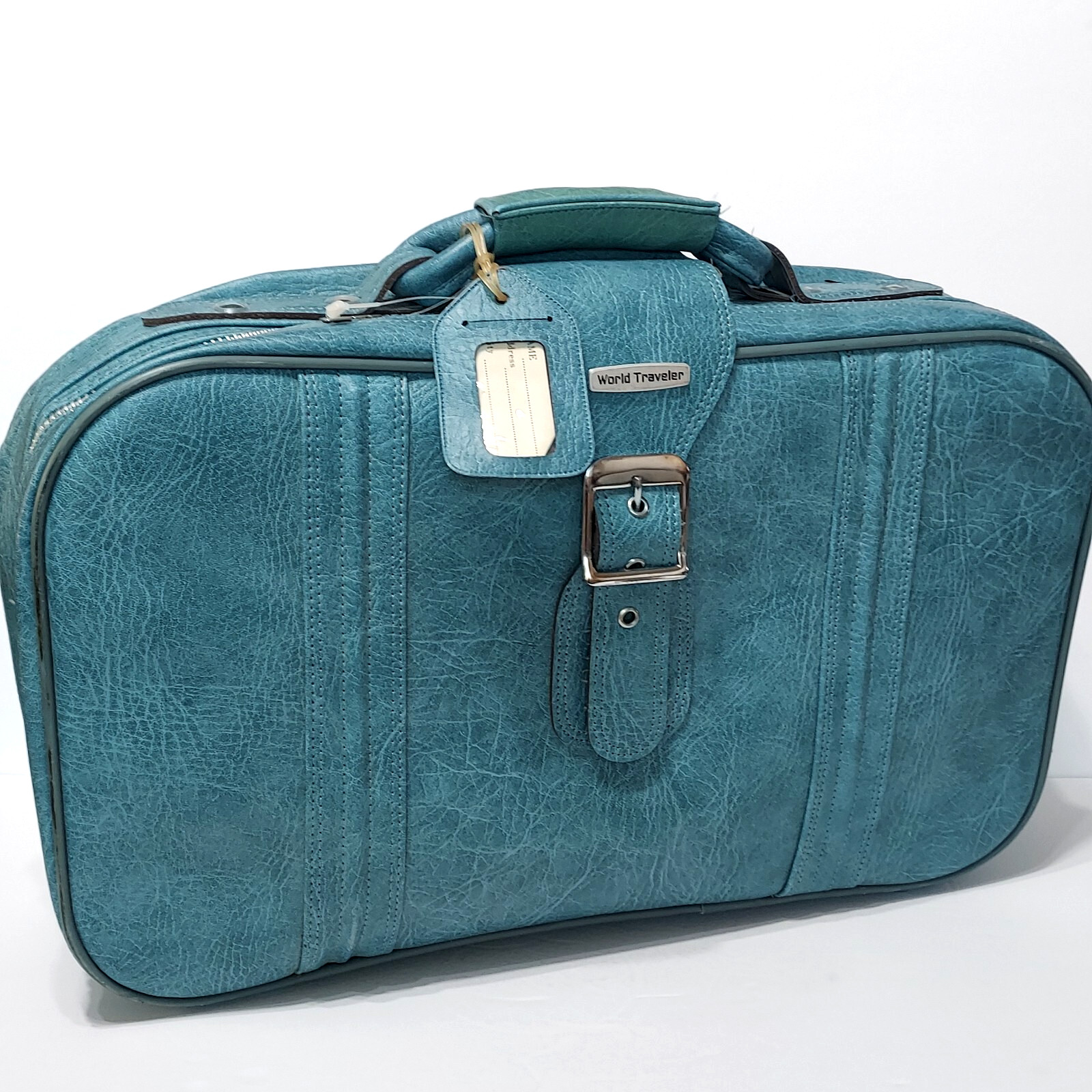 Vintage World Traveler Suitcase Soft Case Carrier Mid-Century Blue W/Lock & Keys