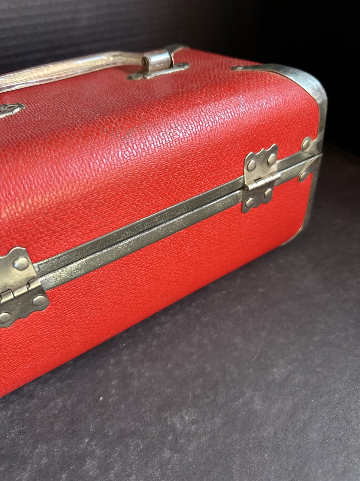 Vintage Red Travel Case Hard Shell Small Suitcase Retro Lock Box 6*5*10 Inch#F2
