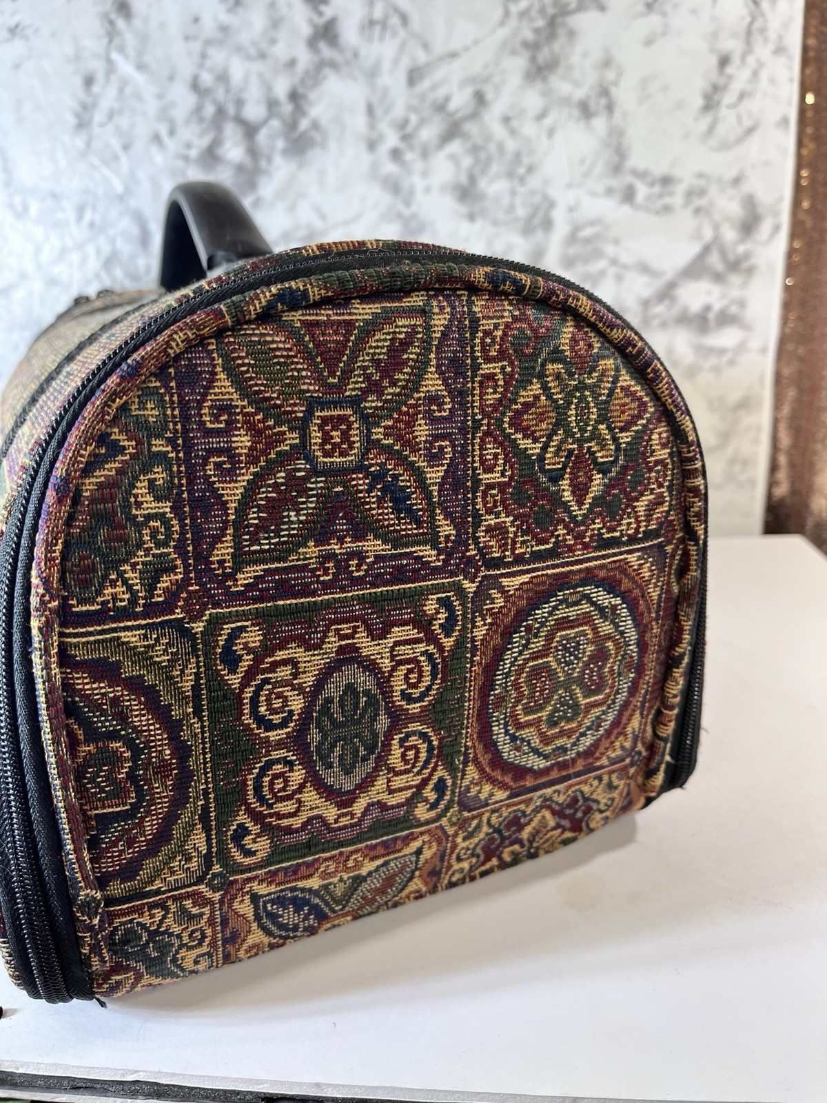Vintage Stitch & Go Geometric Tapestry Craft Organizer Travel Roll Bag