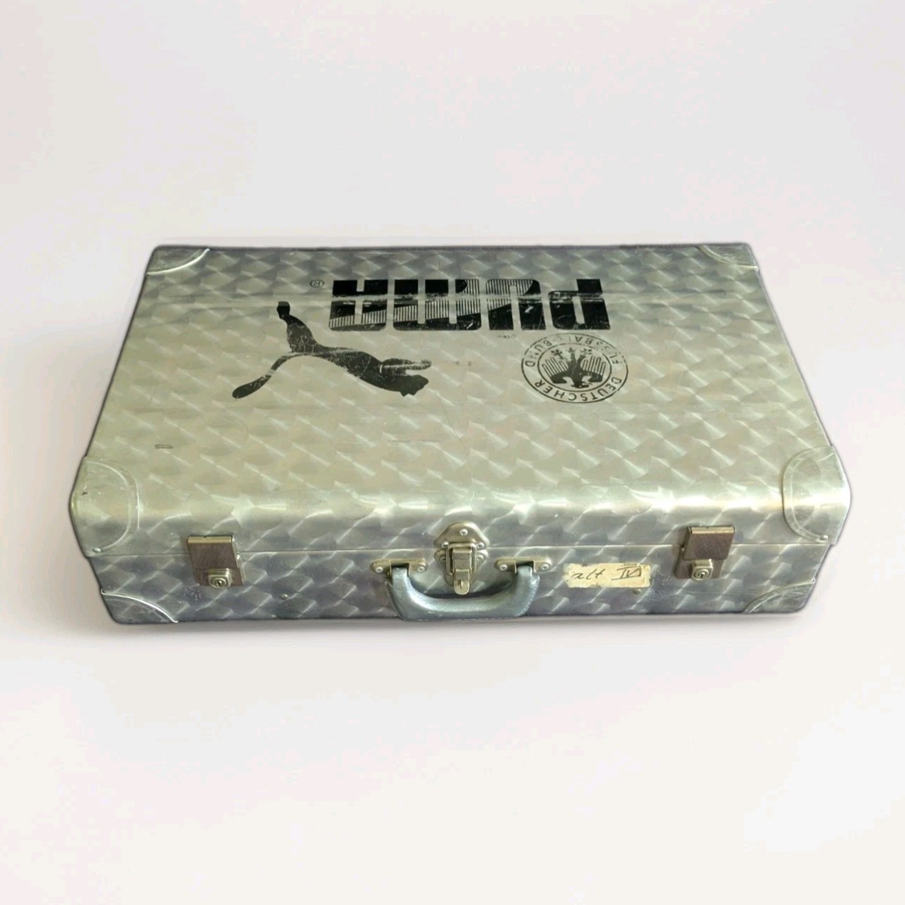 Vintage 1960s Cheney England Machine Age Engine Turned Aluminum Suitcase Large