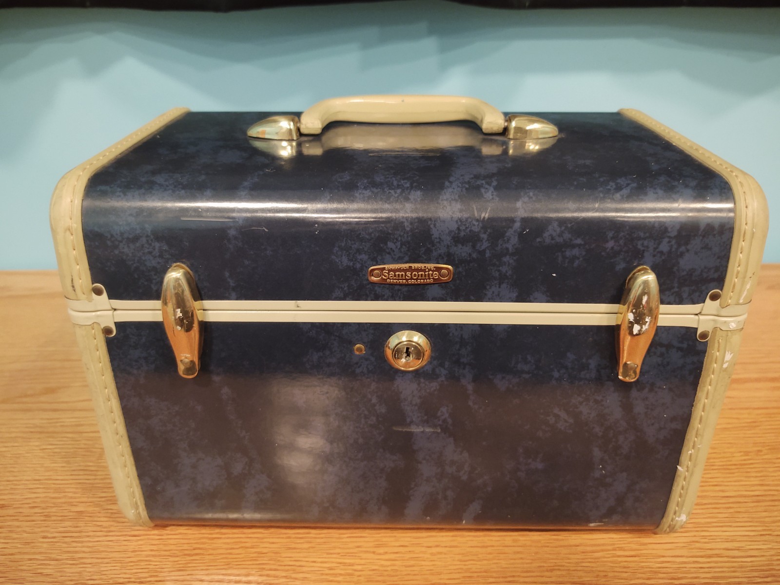 Vintage 1950’s SAMSONITE Shwayder Bros Luggage 3 Pc Set Suitcases Marble Blue