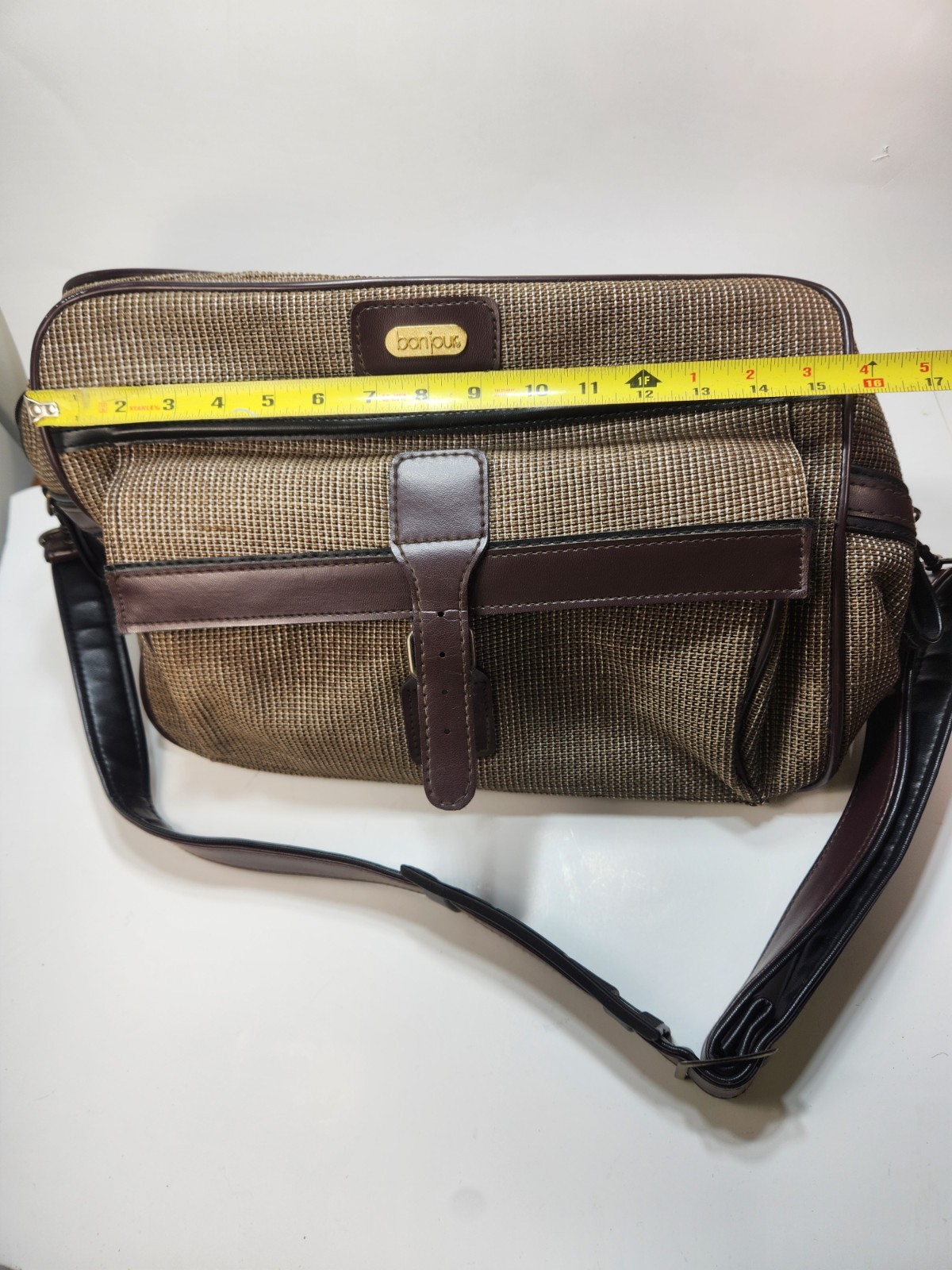 Vintage Bonjour Brown Tweed Carry-On Overnight Travel Bag