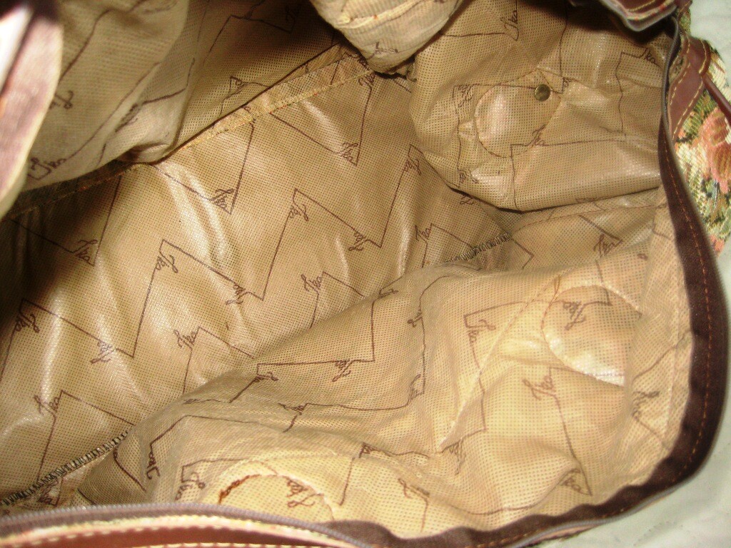vintage Floral tapestry Duffel Travel Bag Leather double Handles & Trim Zip Top