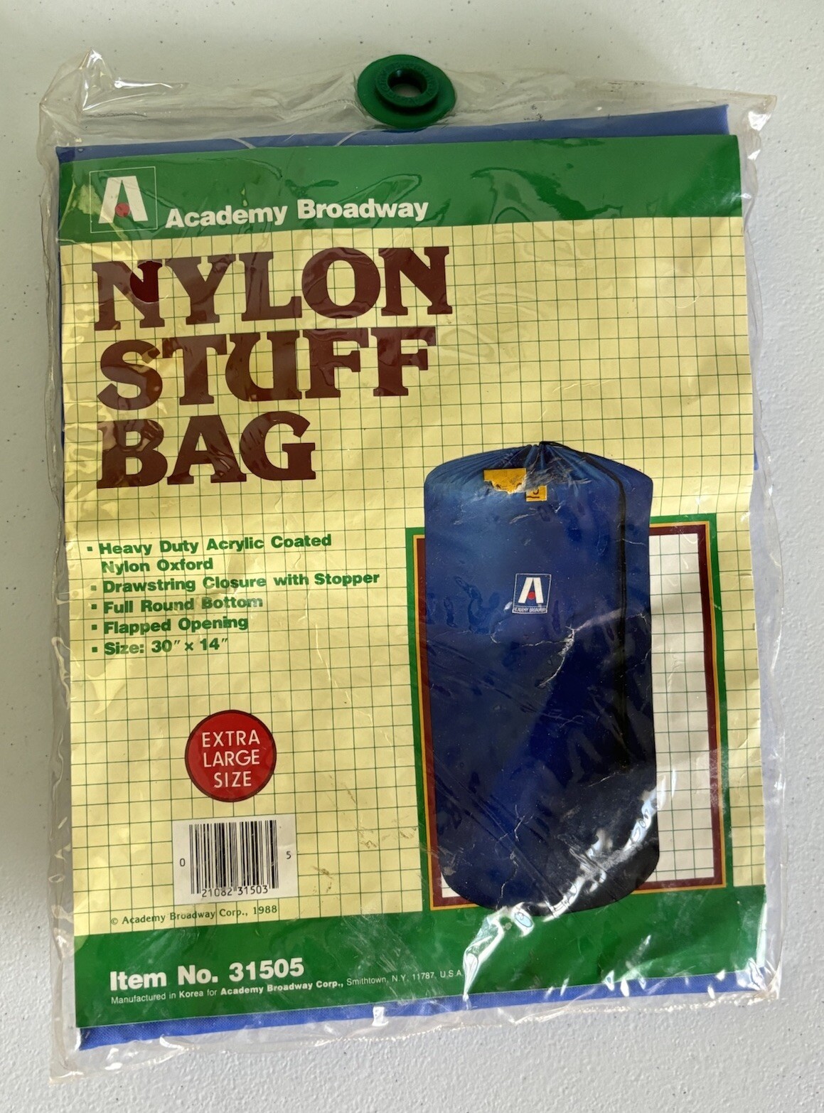 RARE VINTAGE 1988! Academy Broadway Blue Nylon “Stuff Bag” Sack Large 30″x14″
