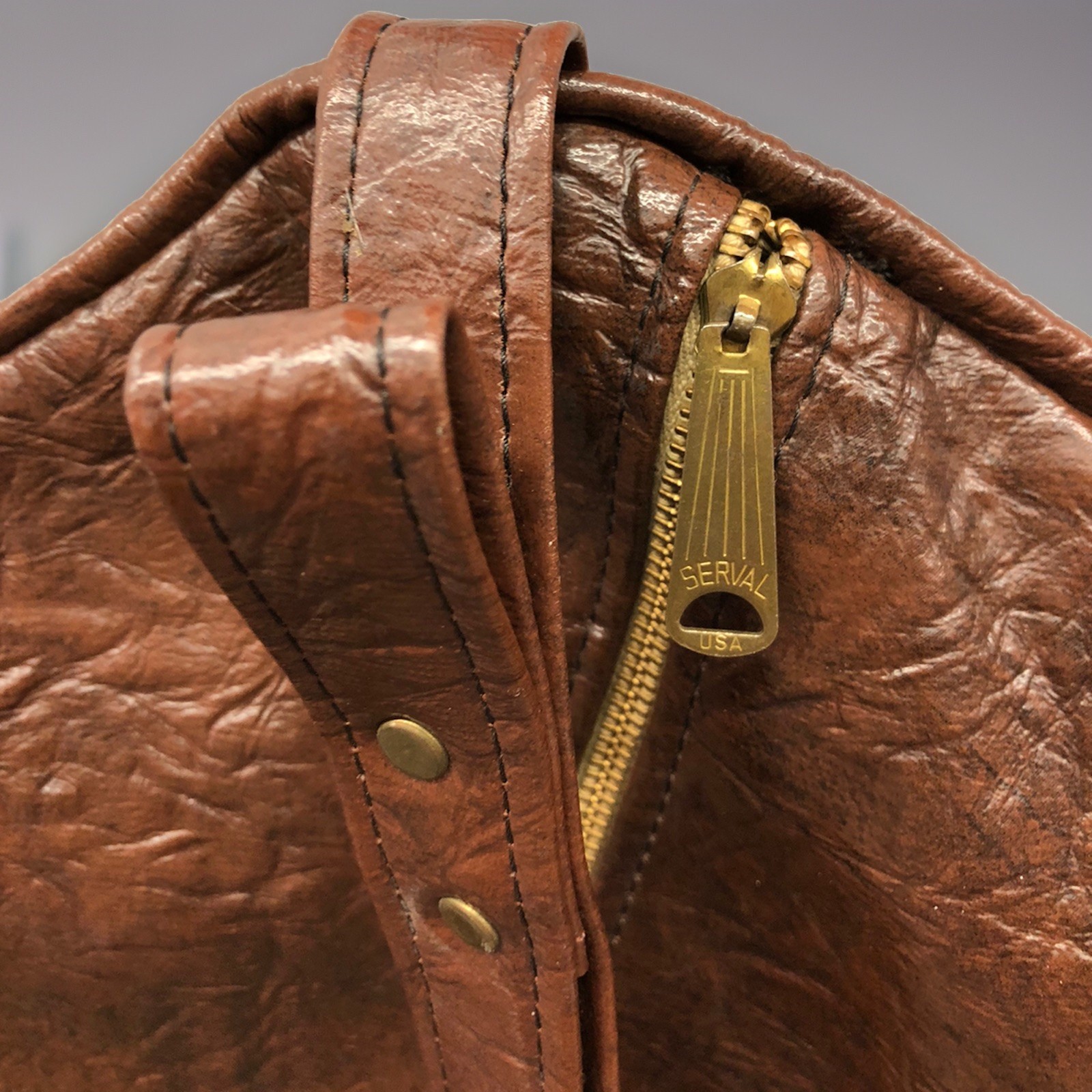 Vintage Vegan Leather MCM Garment Bag Brown Travel Carry On Suit Offset Zipper