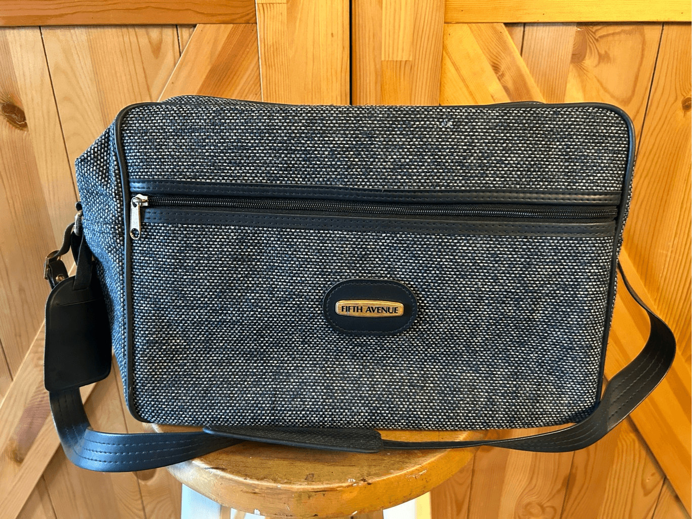 Fifth Avenue Luggage Carry On Shoulder Bag Blue Tweed Vintage