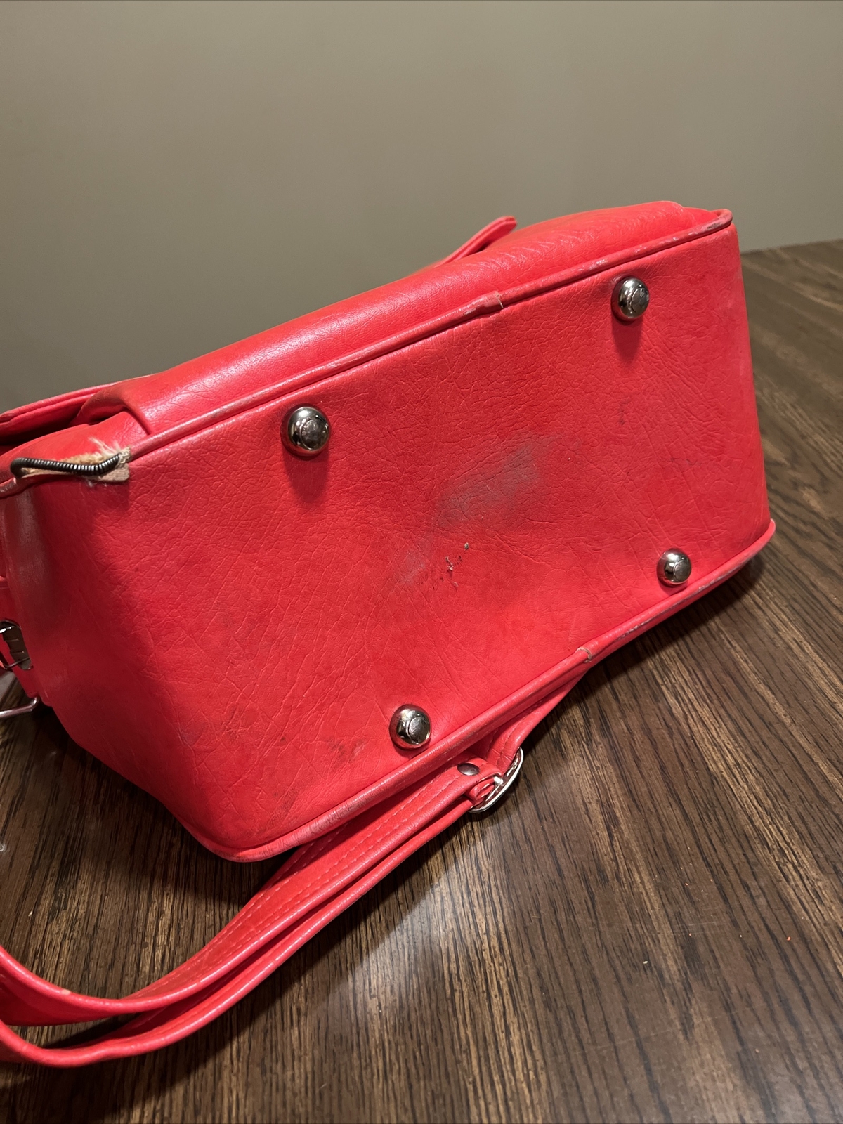 Vintage 1970s Red Leather Courier Carry On Luggage Document Laptop Bag