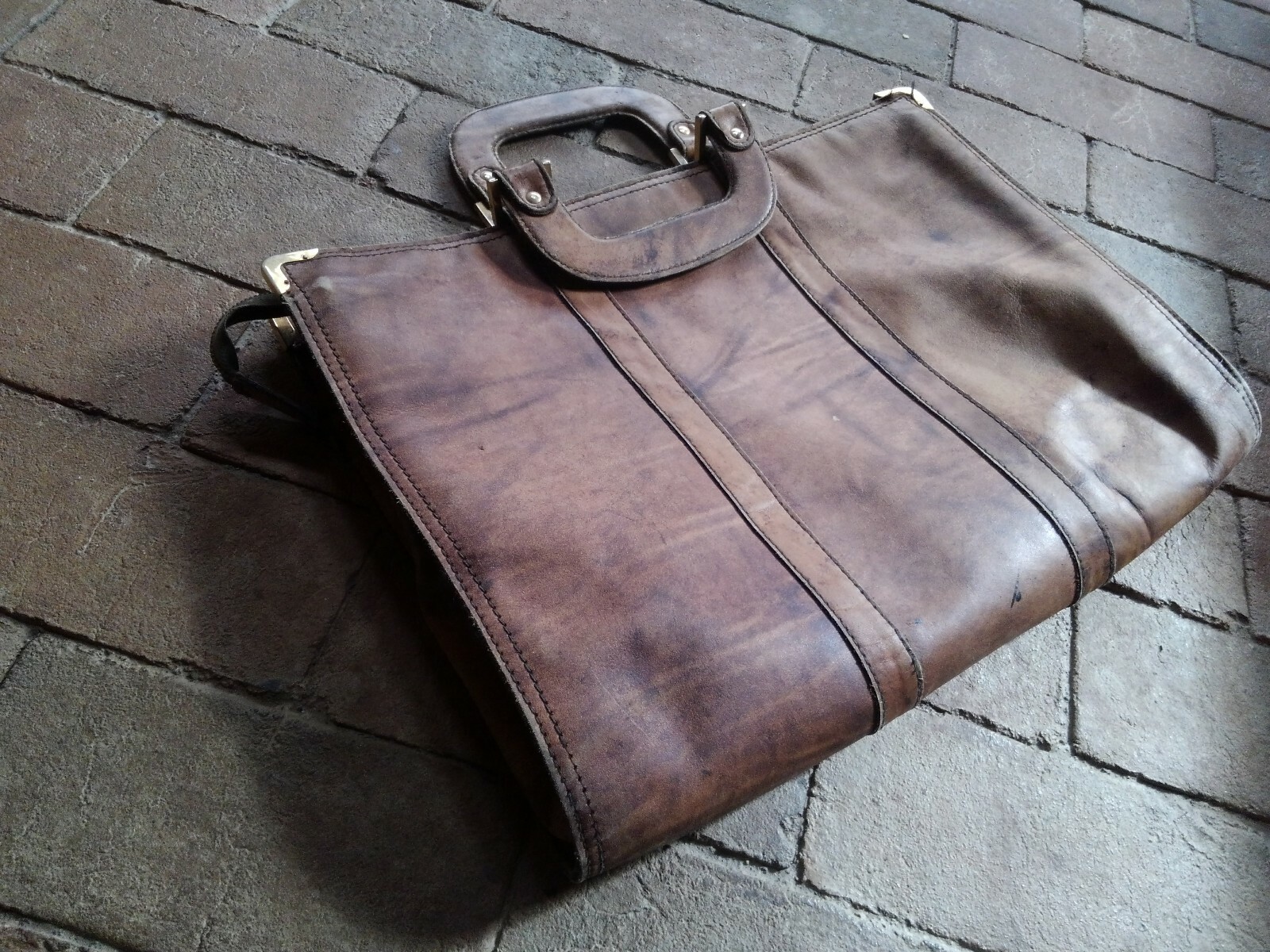 Vintage Argentina Leather Attache Case Hand Bag Brown