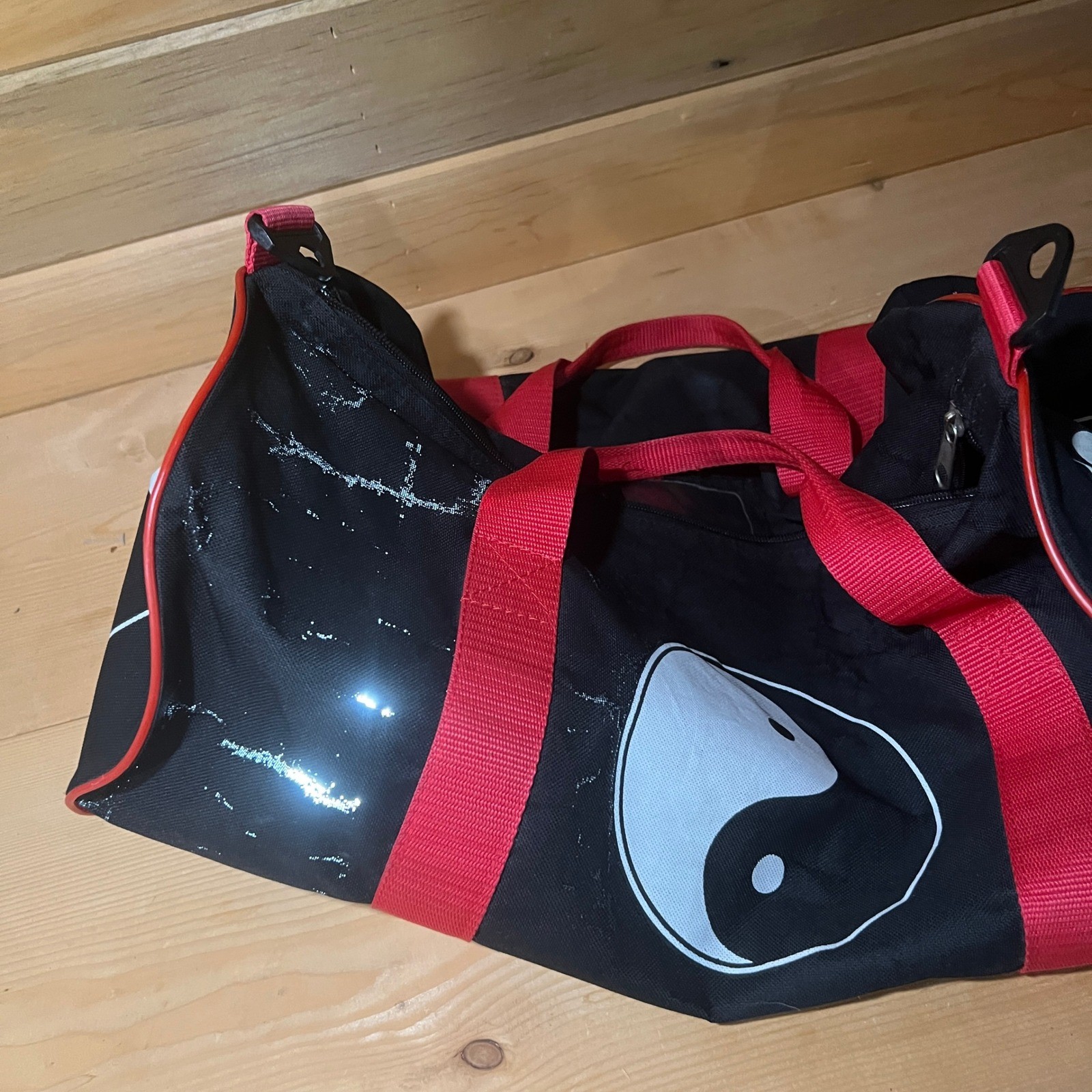 VTG 90s Yin Yang Duffel Bag Black Red Grunge Gym Carry-On Graphic Canvas Travel
