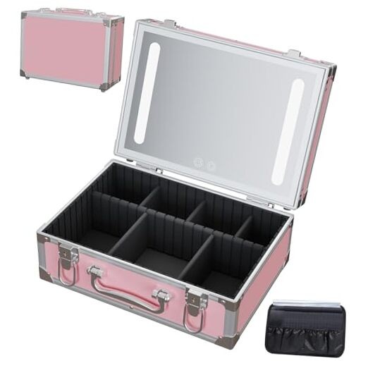 Cybergiant Travel Makeup Case with LED Mirror – Hard Shell Pink Travel Makeup