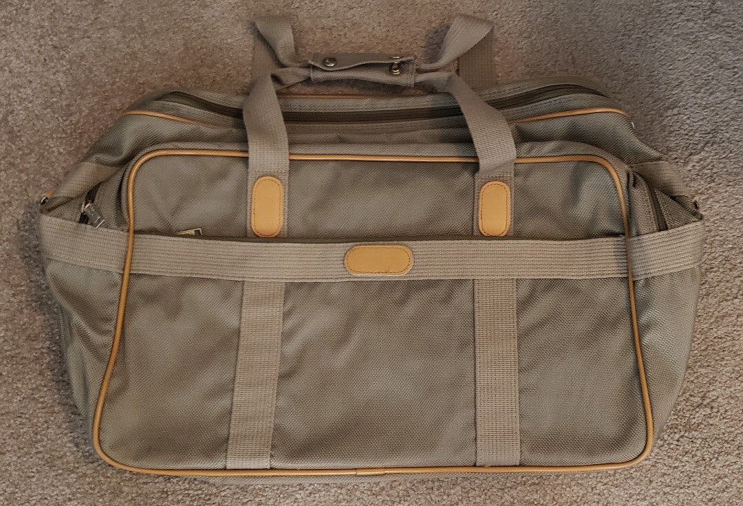 Vintage London Fog Luggage Double Handle Large Weekender Duffle Bag Kahki