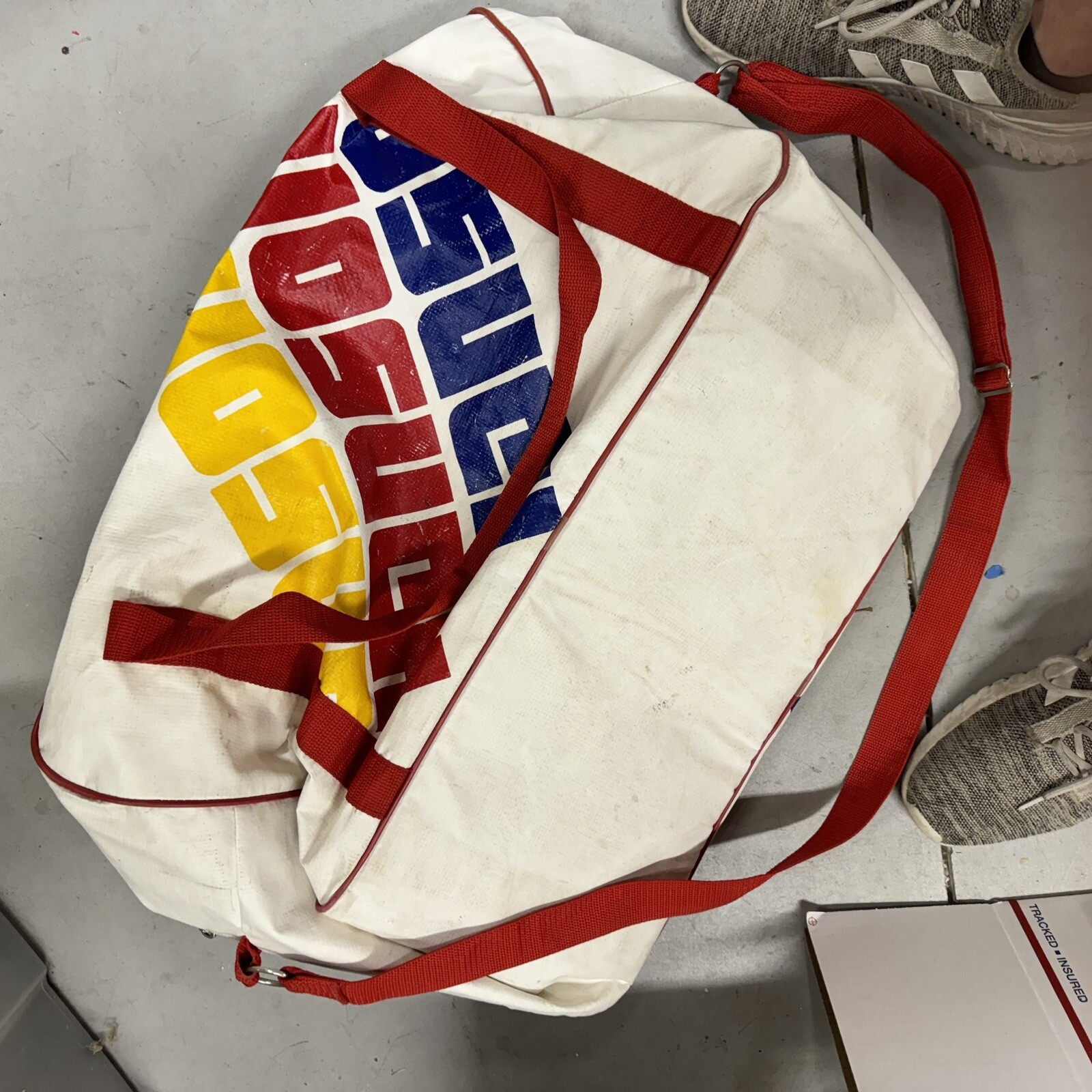 Vintage Large Anthalon? Hanson Duffel Bag White Yellow Red Blue Colorful Print