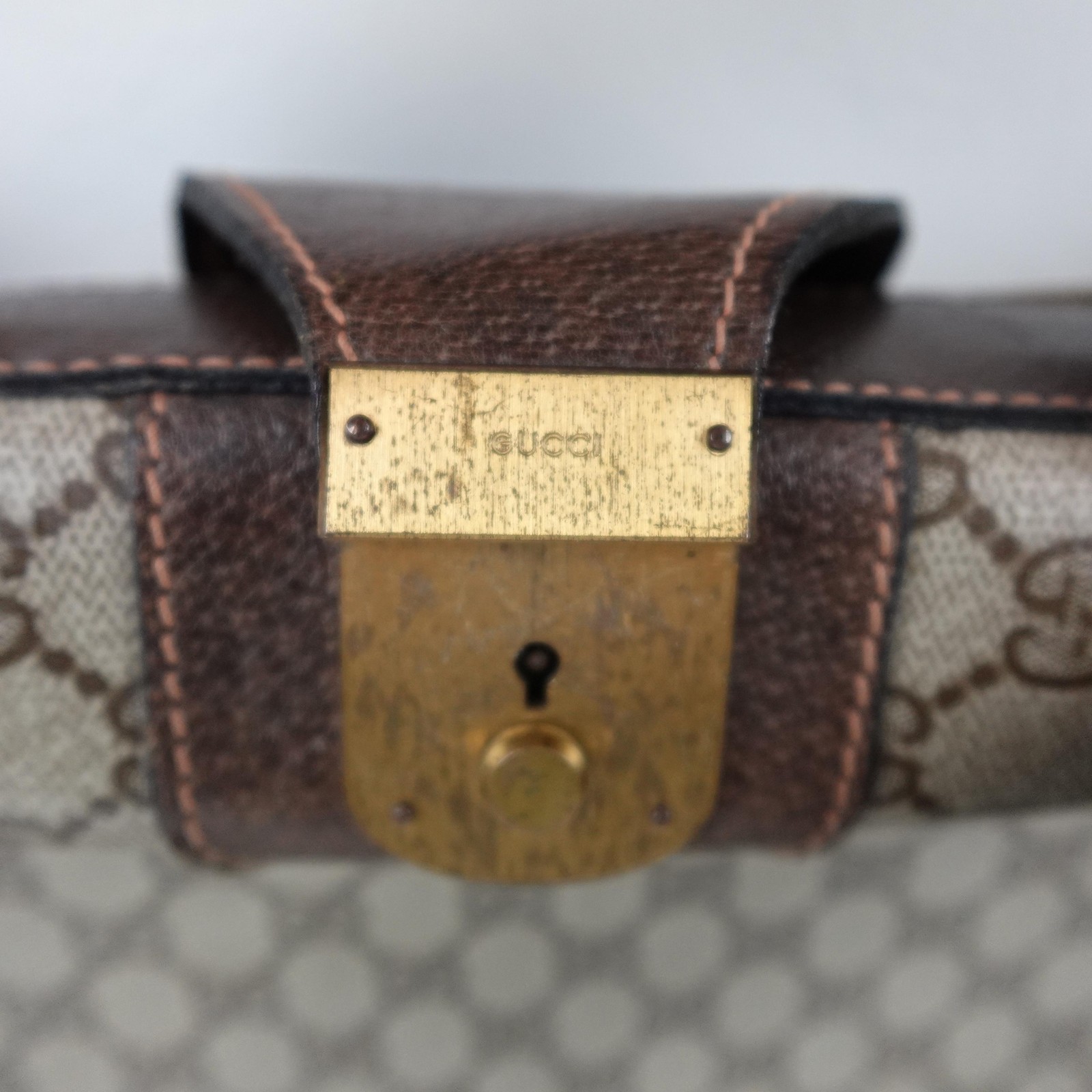 Vintage Gucci GG Canvas Garment Bag Luggage Brown Leather Made in Italy