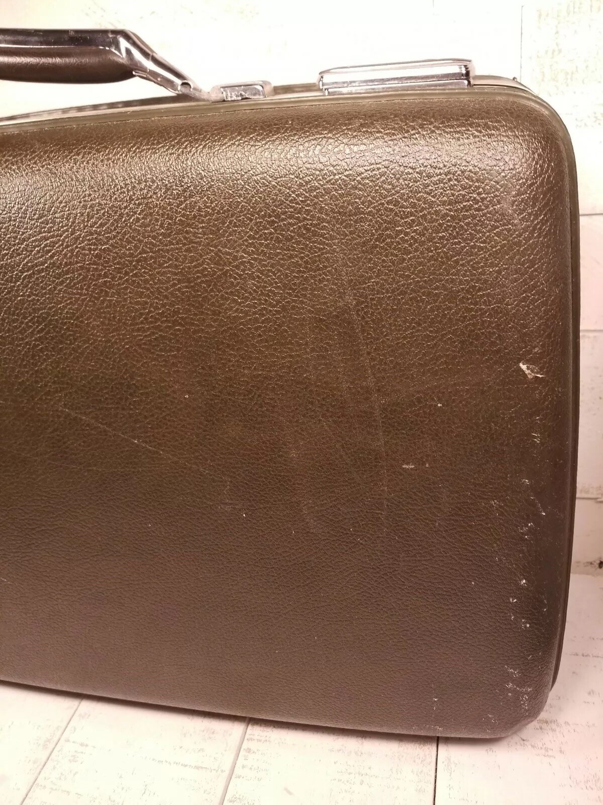 Vintage American Tourister Hard Shell Plaid-lined Suitcase Dark Green 21” X 16”