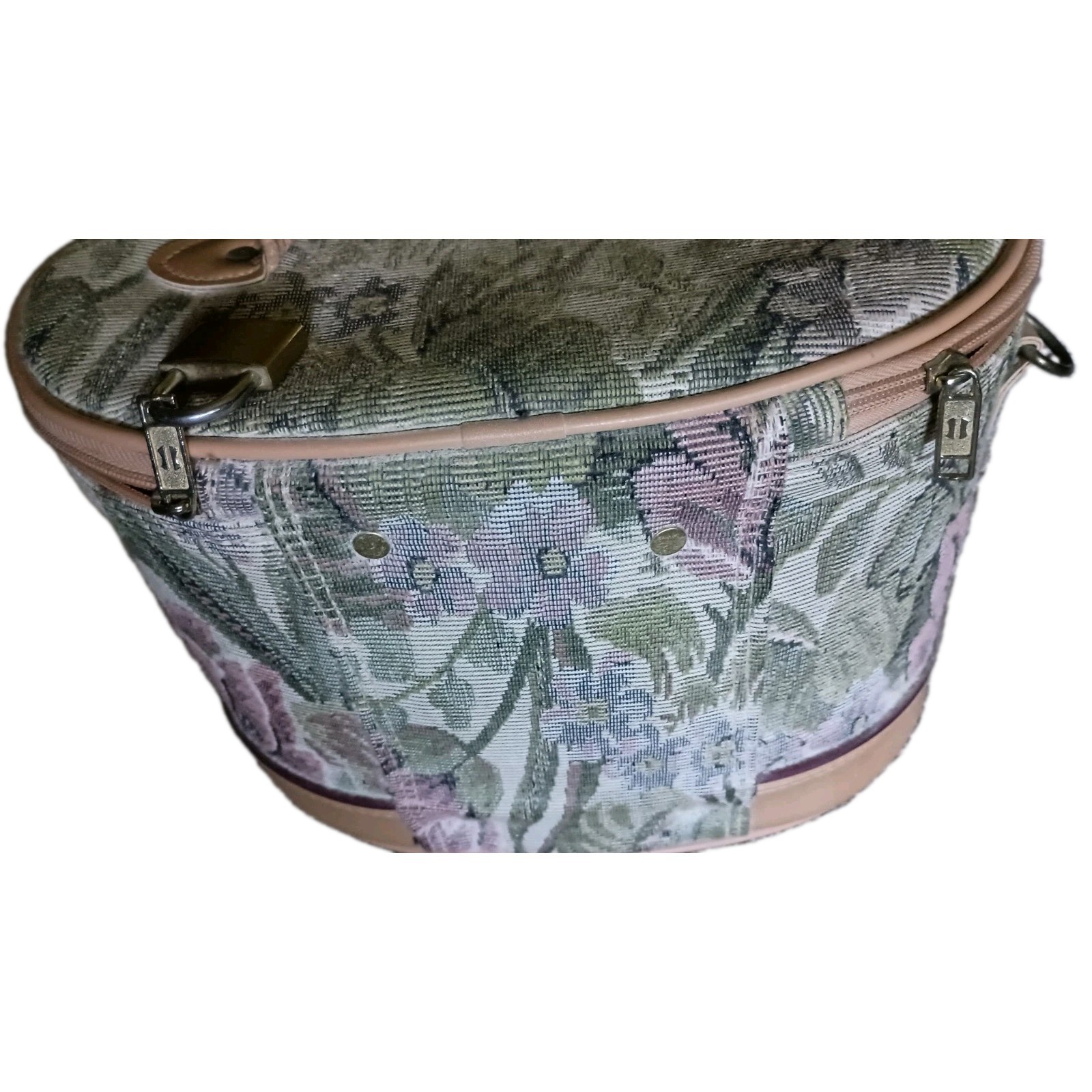 Vintage American Tourister Train Case Floral Tapestry Oval Makeup Bag Travel