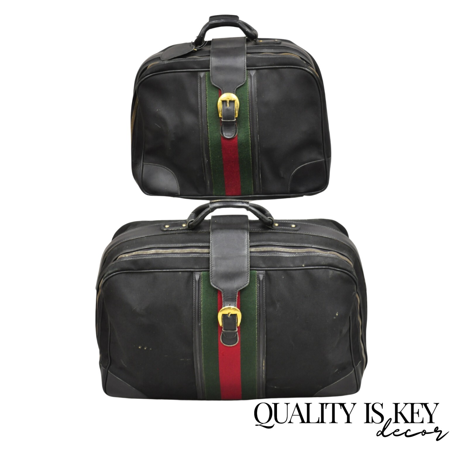 Vintage Gucci Black Canvas & Leather Suitcase Luggage Travel Bag Set – 2 Pcs