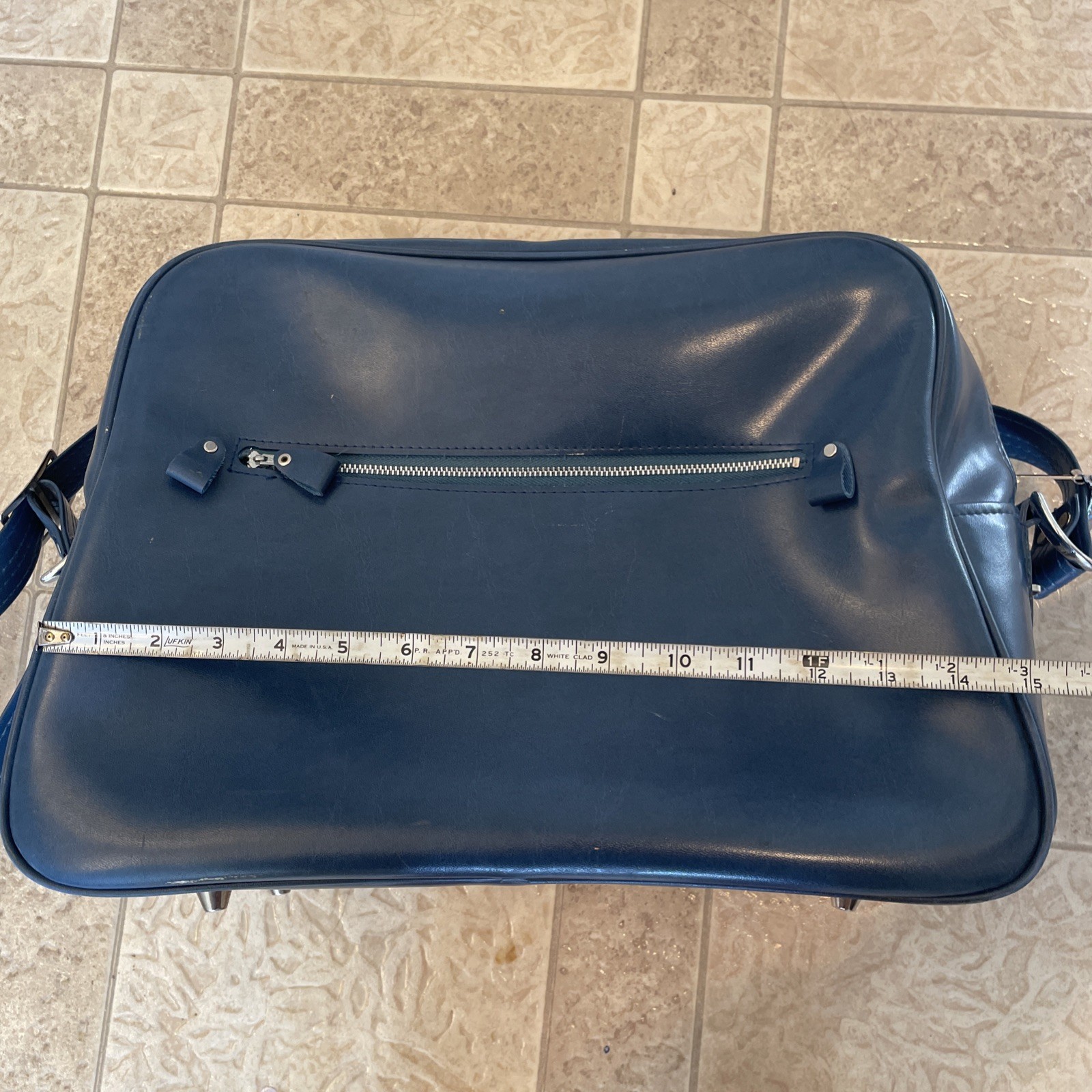 Vintage 1950s Montgomery Ward Stratolite Blue Carry On Luggage 15x11x5″