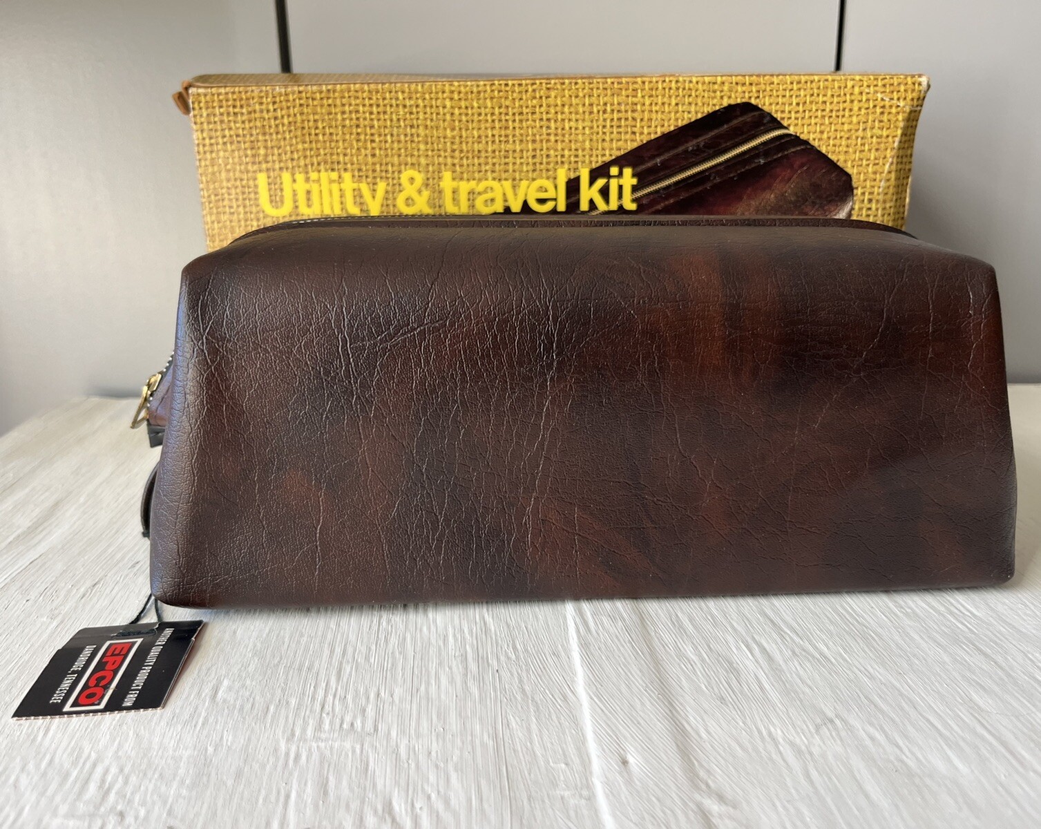 New Vintage EPCO Toiletry Utility & Travel Kit Bag Brown Zippered