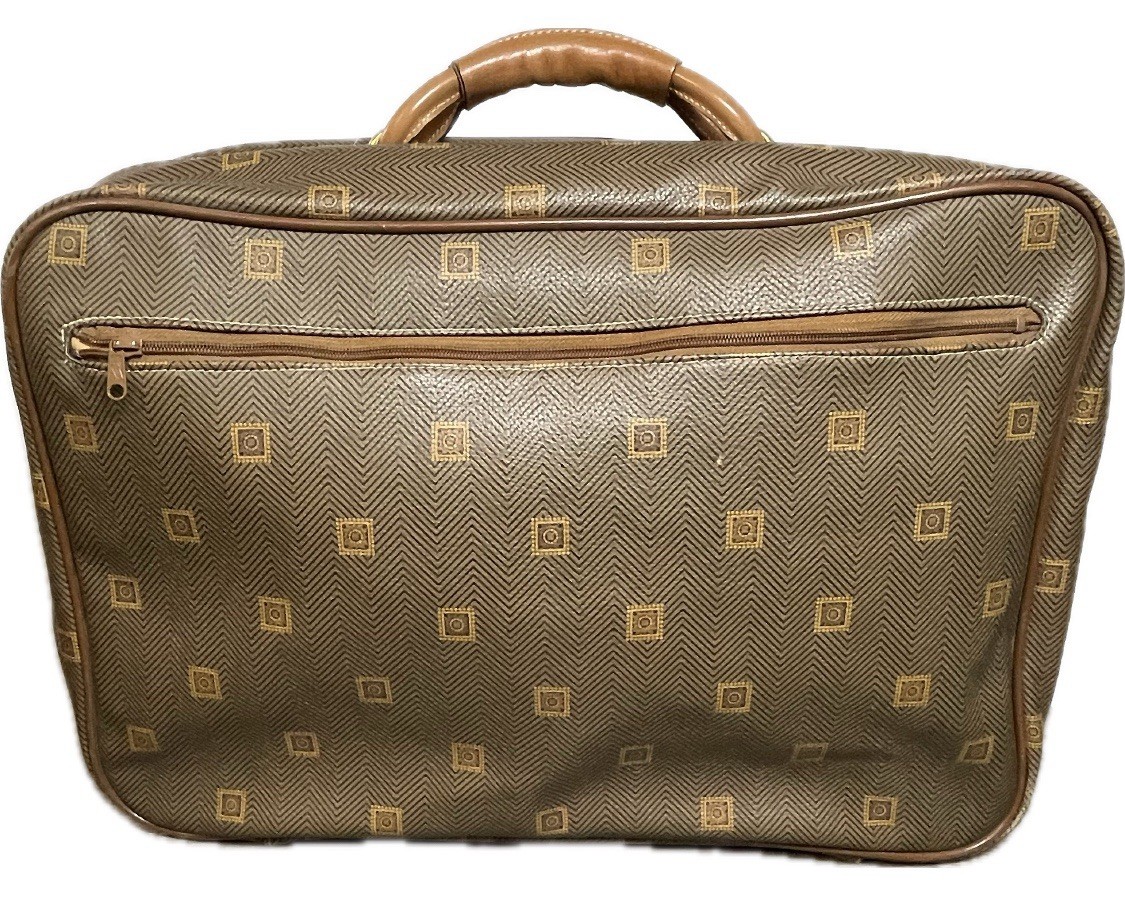 French Texier Gladstone Luggage Herringbone Coated Canvas Cowhide Suitcase VTG
