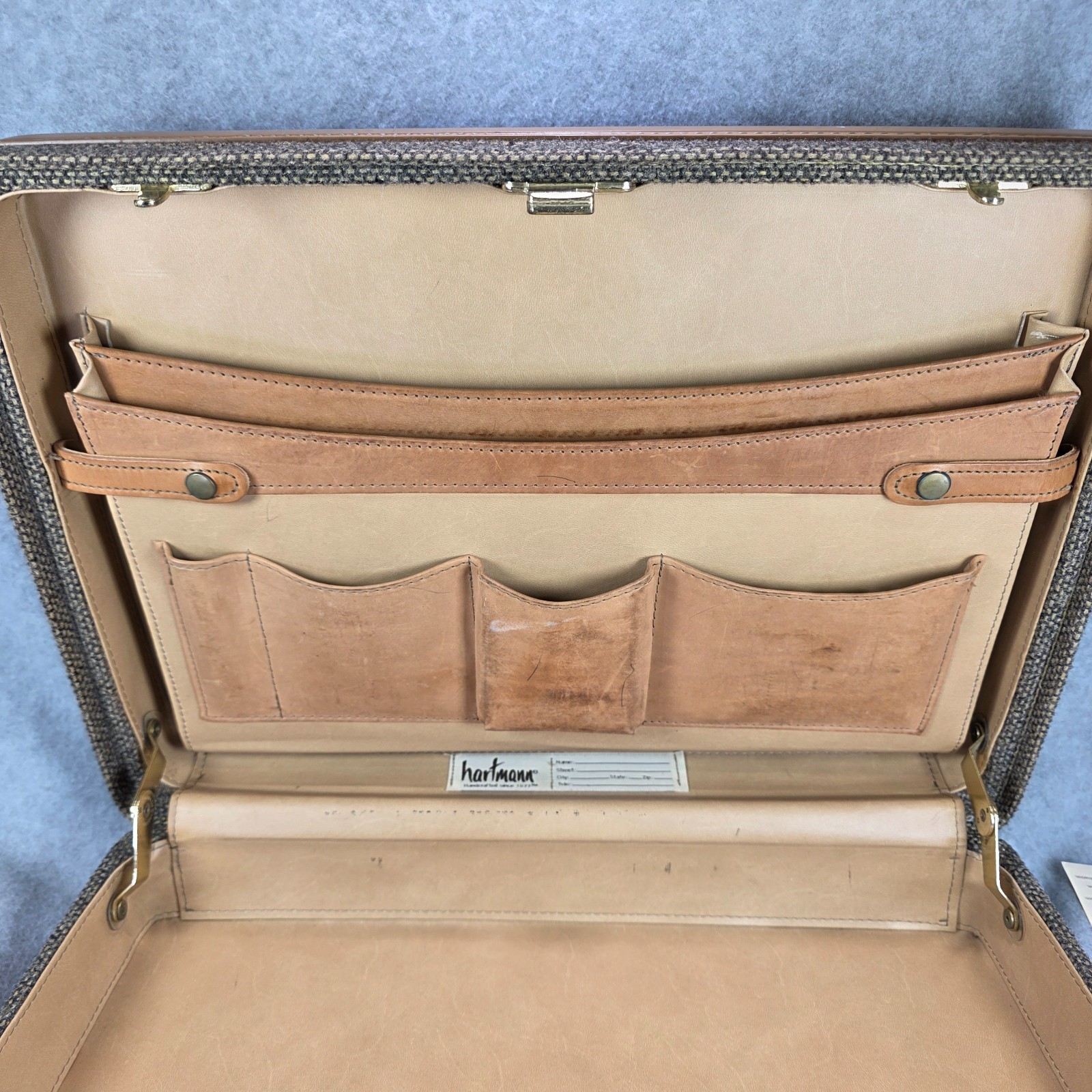 Vintage Hartmann Luggage Tweed Leather Belting Briefcase w/ paperwork