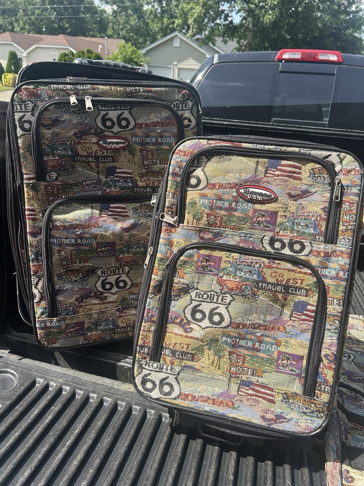 Pioneer Express US Route 66 Tapestry Travel Luggage Pair of 2 Vintage