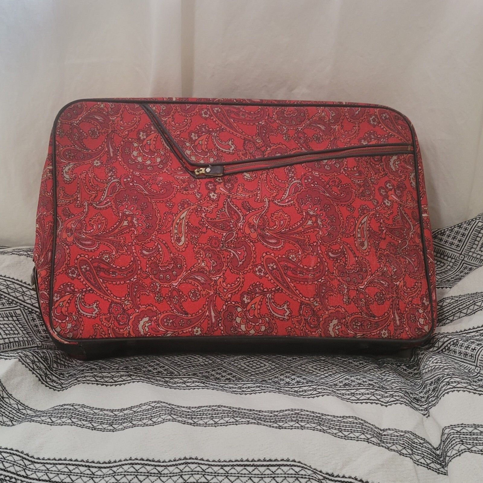 Vintage 70s Red Paisley Suitcase JAPAN