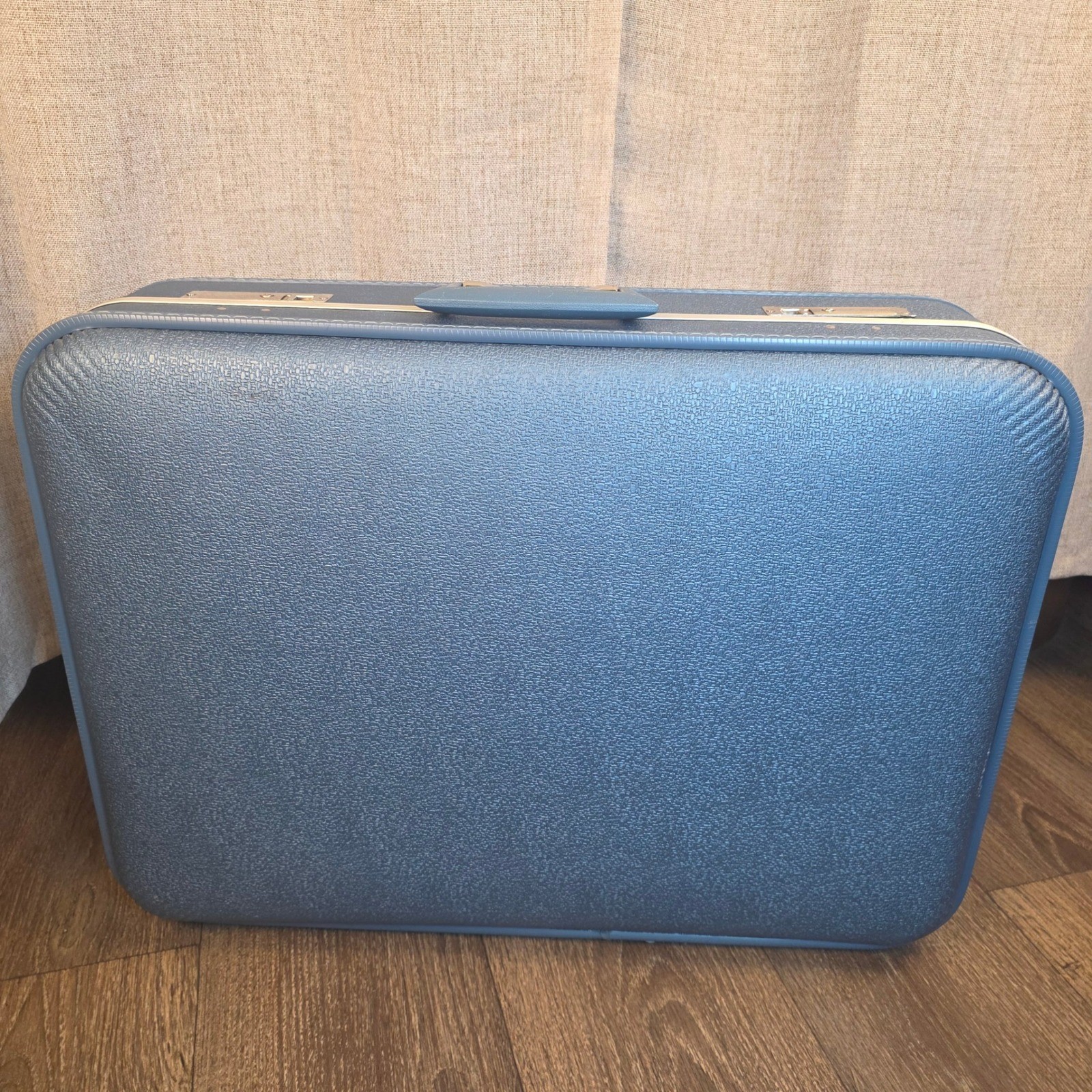 Vintage Trojan Hard Shell Suitcase Set Metallic Blue Mid Century Modern Luggage