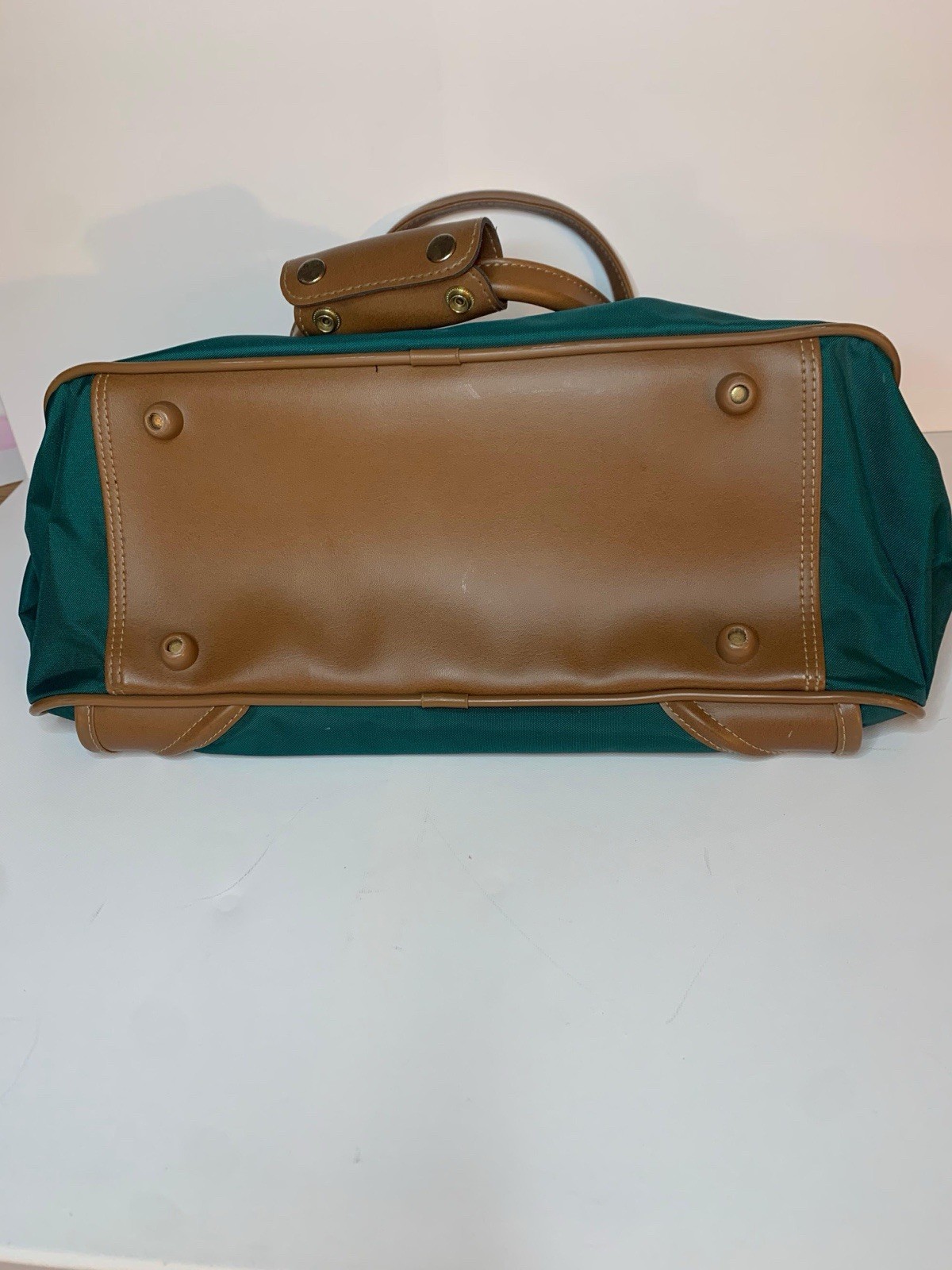 Vintage Jaguar Weekender Bag Jade Green Canvas Leather Large Travel Tote Carryon