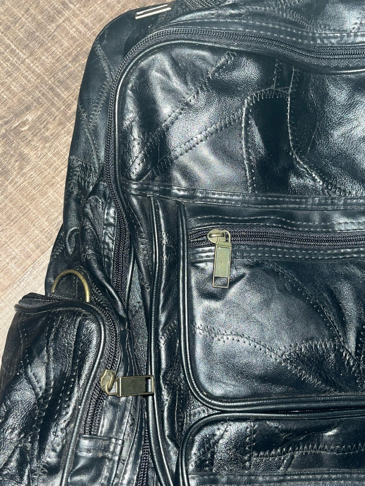 Vintage Genuine Leather Patchwork Stand Up Rolling Backpack 1990s