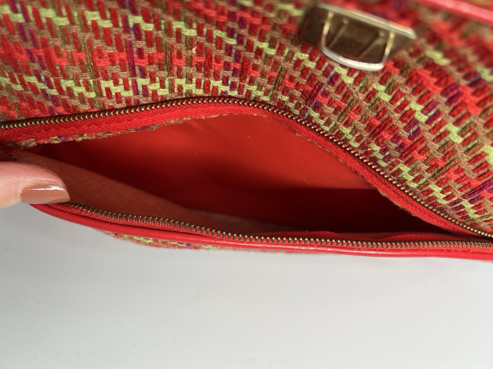 Vintage Suitcase Plaid Made in Japan Red Vinyl Pockets Zipper Retro Travel