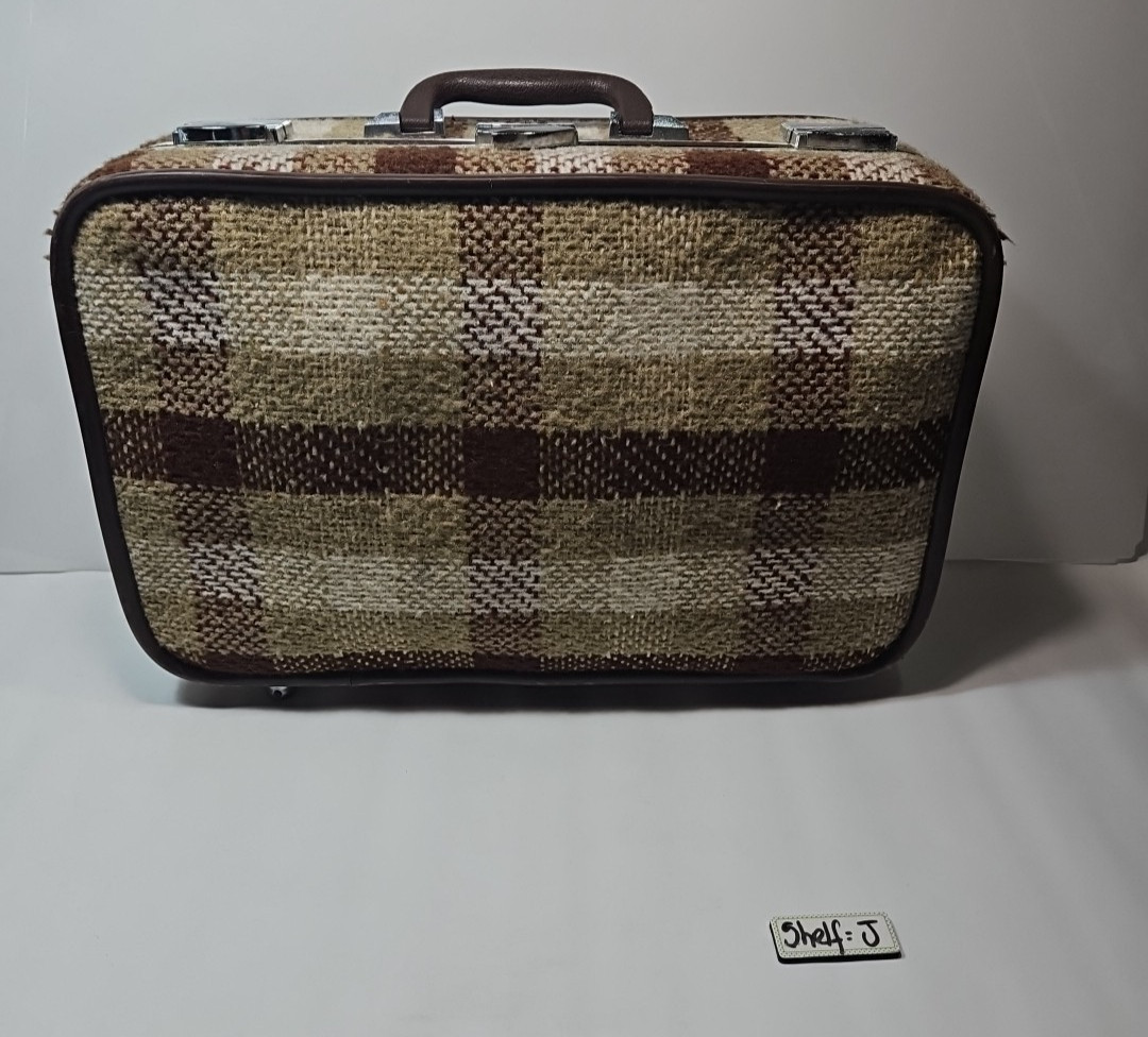 Vintage Skyway Luggage Tweed Multi Color Fabric Bag Travel Suitcase