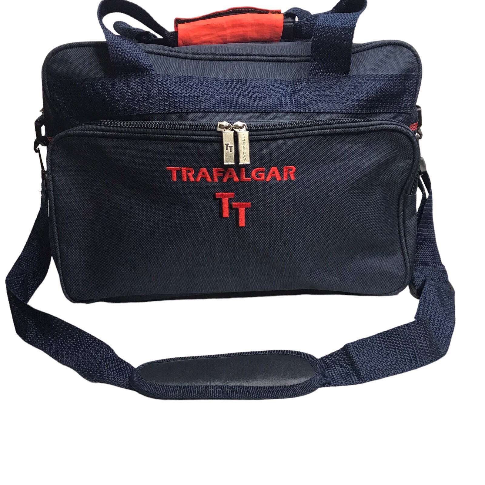 Trafalgar TT Vintage Blue Messenger Travel Carry On Bag Embroidered Soft Side
