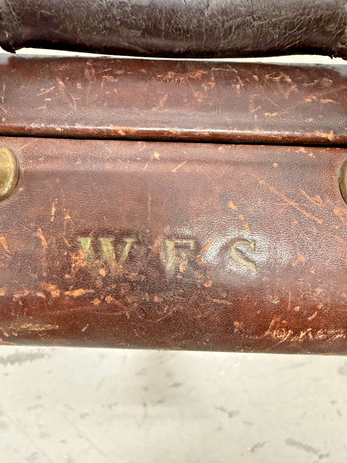 Antique Atlas Leather Suitcase – Vintage Hard Case – Brass Locks