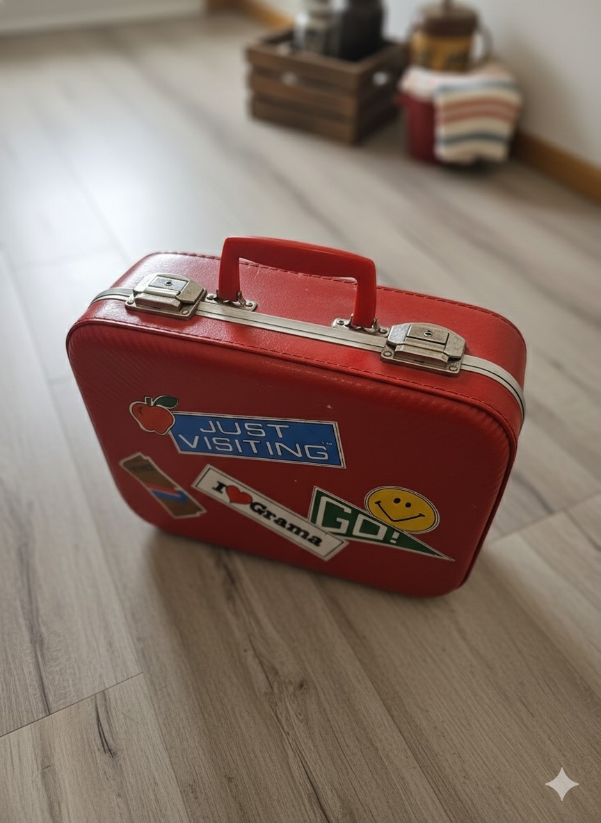 VTG Red Just Visiting Love Grandma Hardshell Carry-On Weekend Travel Suitcase