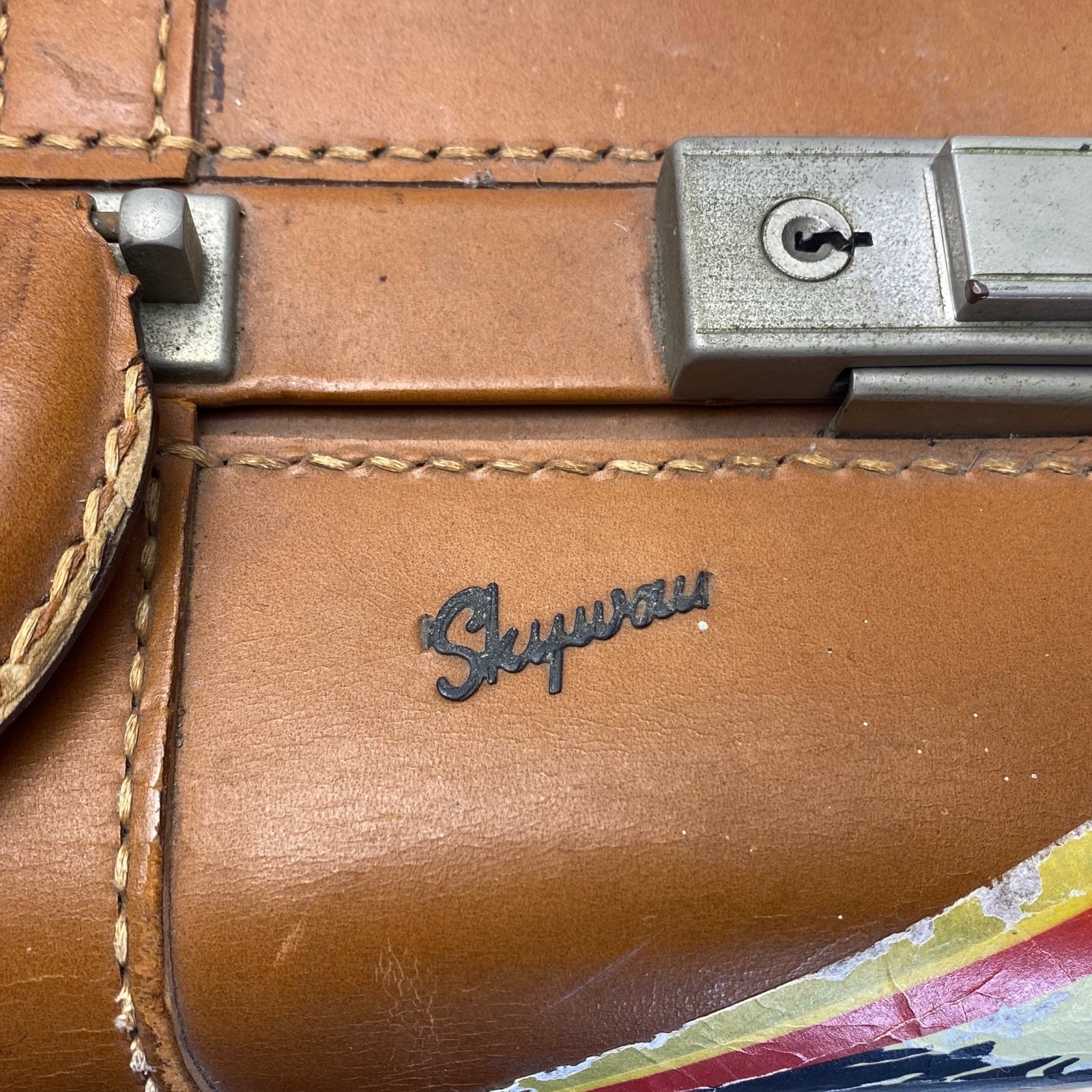 Vtg Skyway Suitcase w Travel/ Luggage Labels: Hotel Victora Cannes, Paris Ritz
